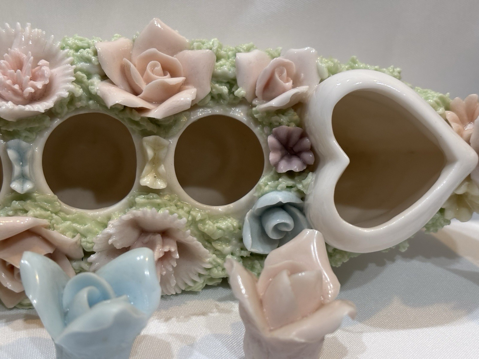 Vintage China Porcelain Gondala Lipstick Holder 3 Removable Roses