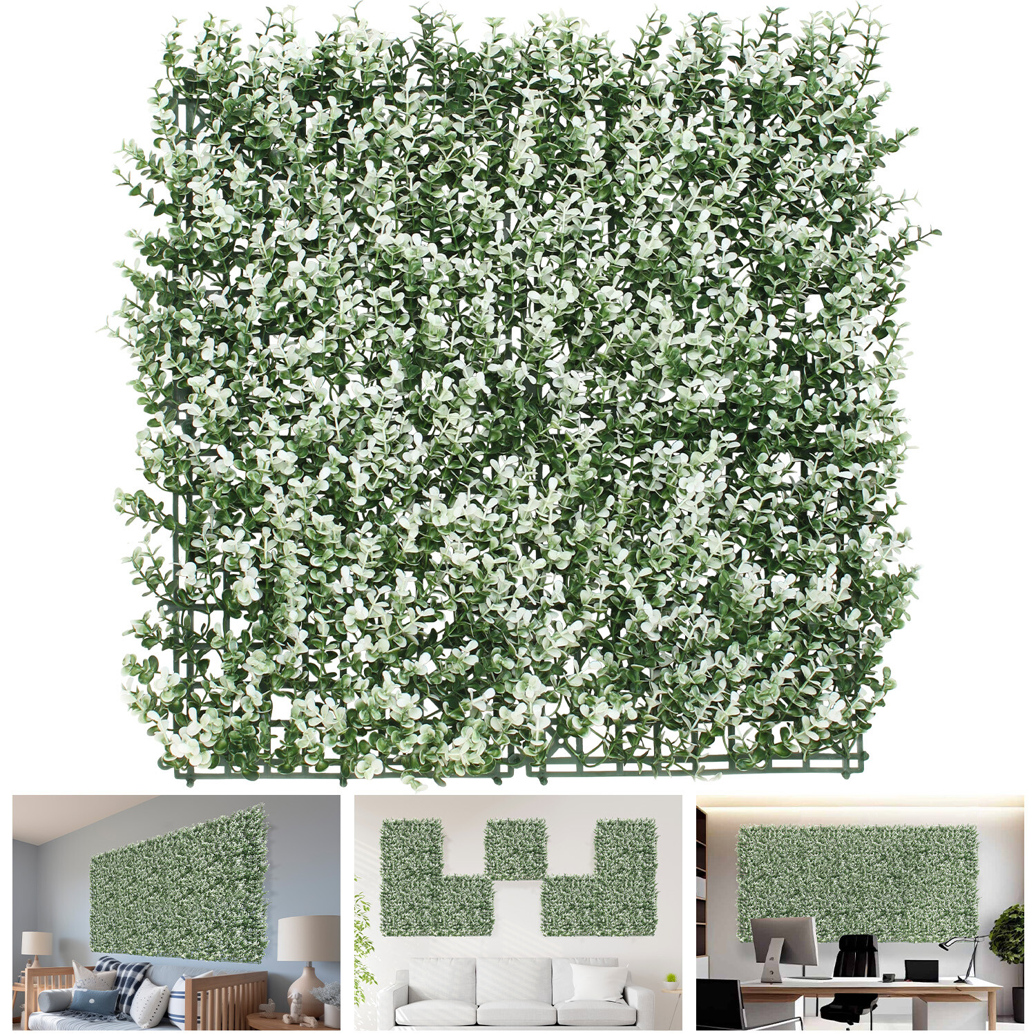 20″x20″ Artificial Faux Greenery White Buxus Fence Screen Wall Decor Panel