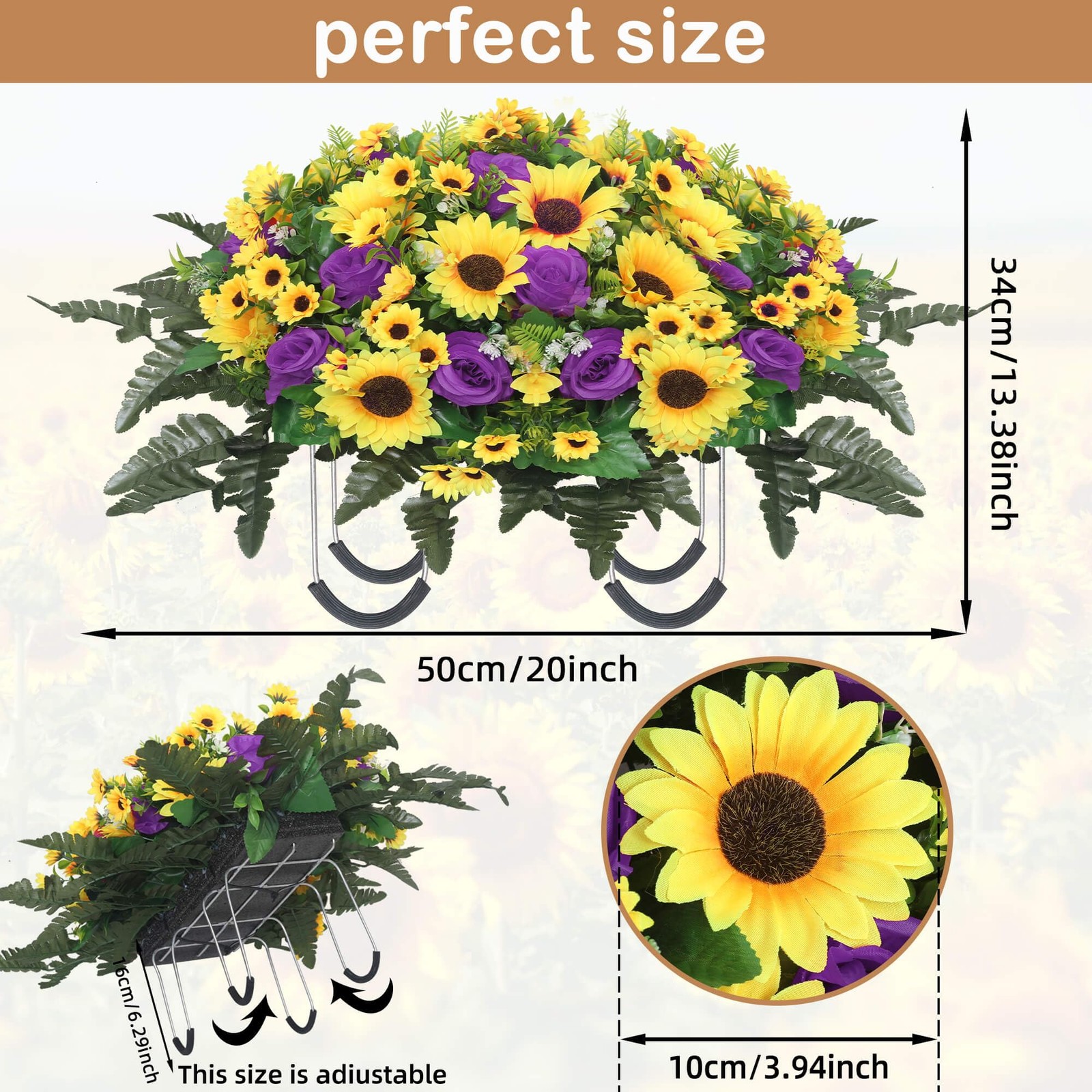 Lodou Artificial Cemetery Flowers for Grave,Headstone Flower Saddle Silk Sunf…