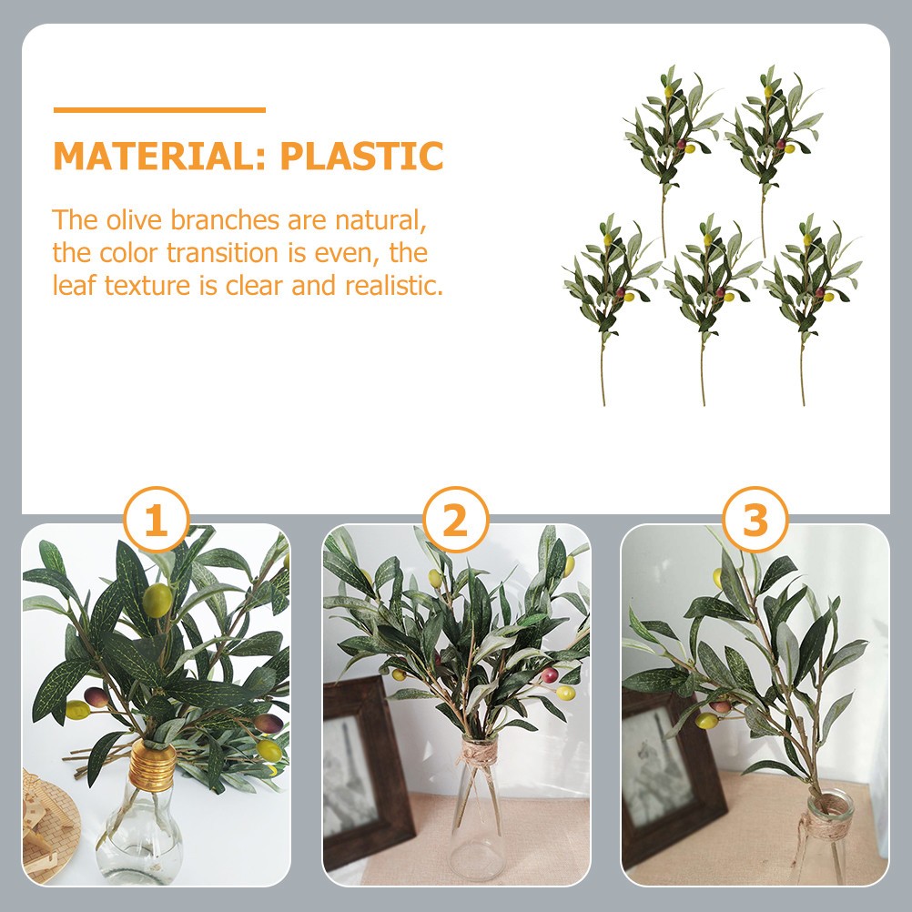 5Pcs Artificial Branches Green for Flower Arrangement and Wall Decor