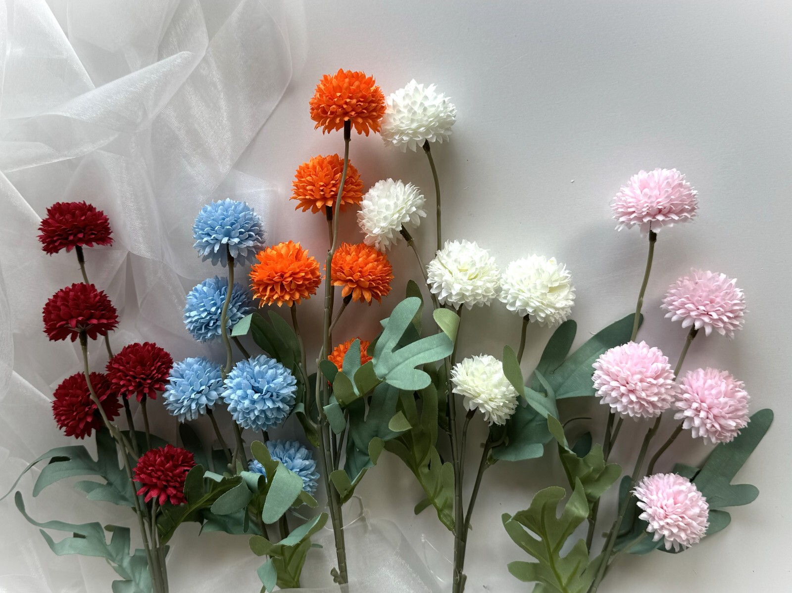 Chrysanthemum Flower Stem Pompom Spray Artificial Flowers Orange Blue Pink White