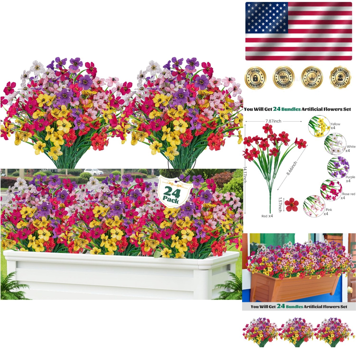 Vibrant 24 Pcs Plastic Flowers – Ideal for -Round Indoor/Outdoor Decoration