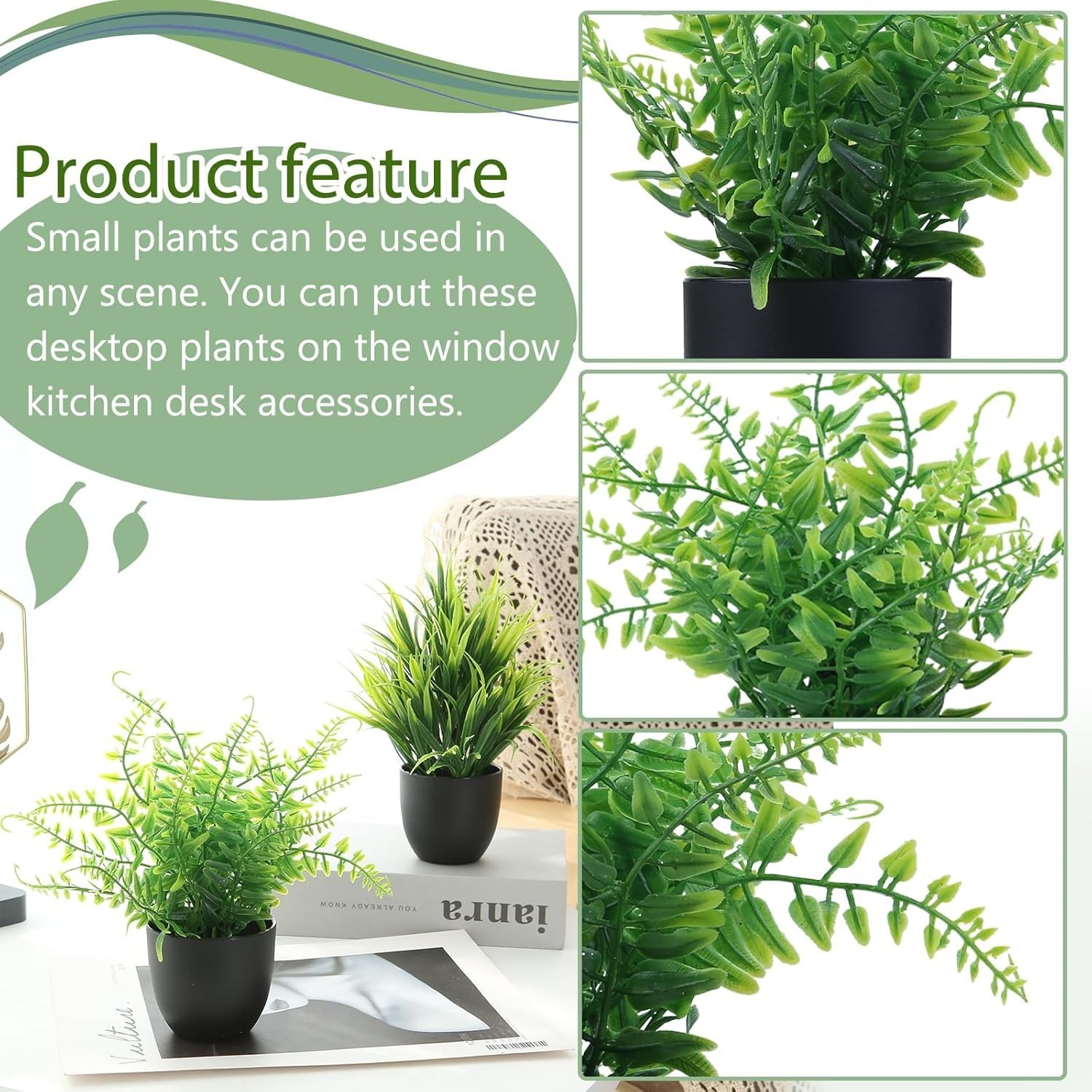 2 Pack Fake Plants in Black Pot Small Artificial Plant Wheat Grass for Home D…