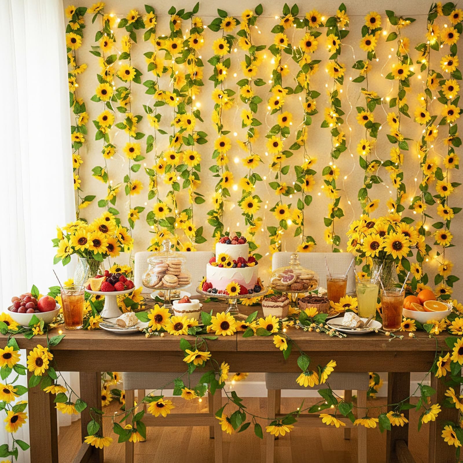 6 Pcs 8.2 FT Artificial Sunflower Garland Decoration 3 Inch 4 Inch Sunflowers…
