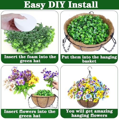 Pansies Fake Hanging Plants Pansy Flowers & Basket for Outdoor Outside