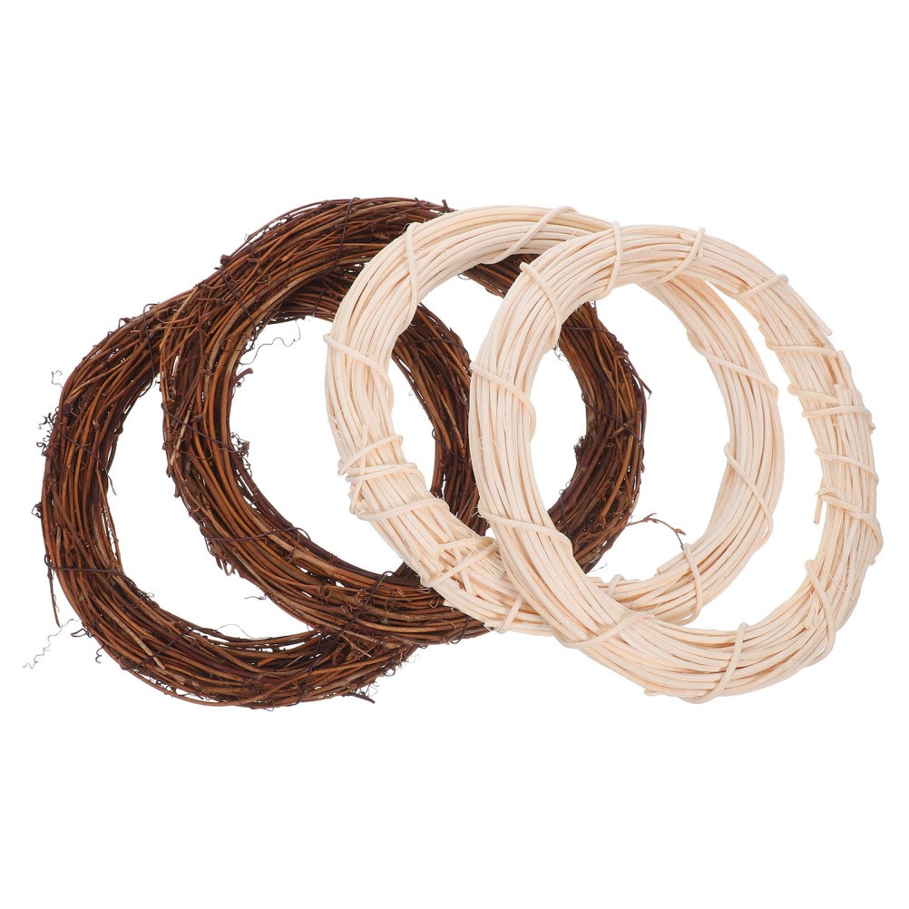 4pcs Rattan Door Wreaths 7.86 Inch Natural Twig Rings for Wedding And Fall Decor