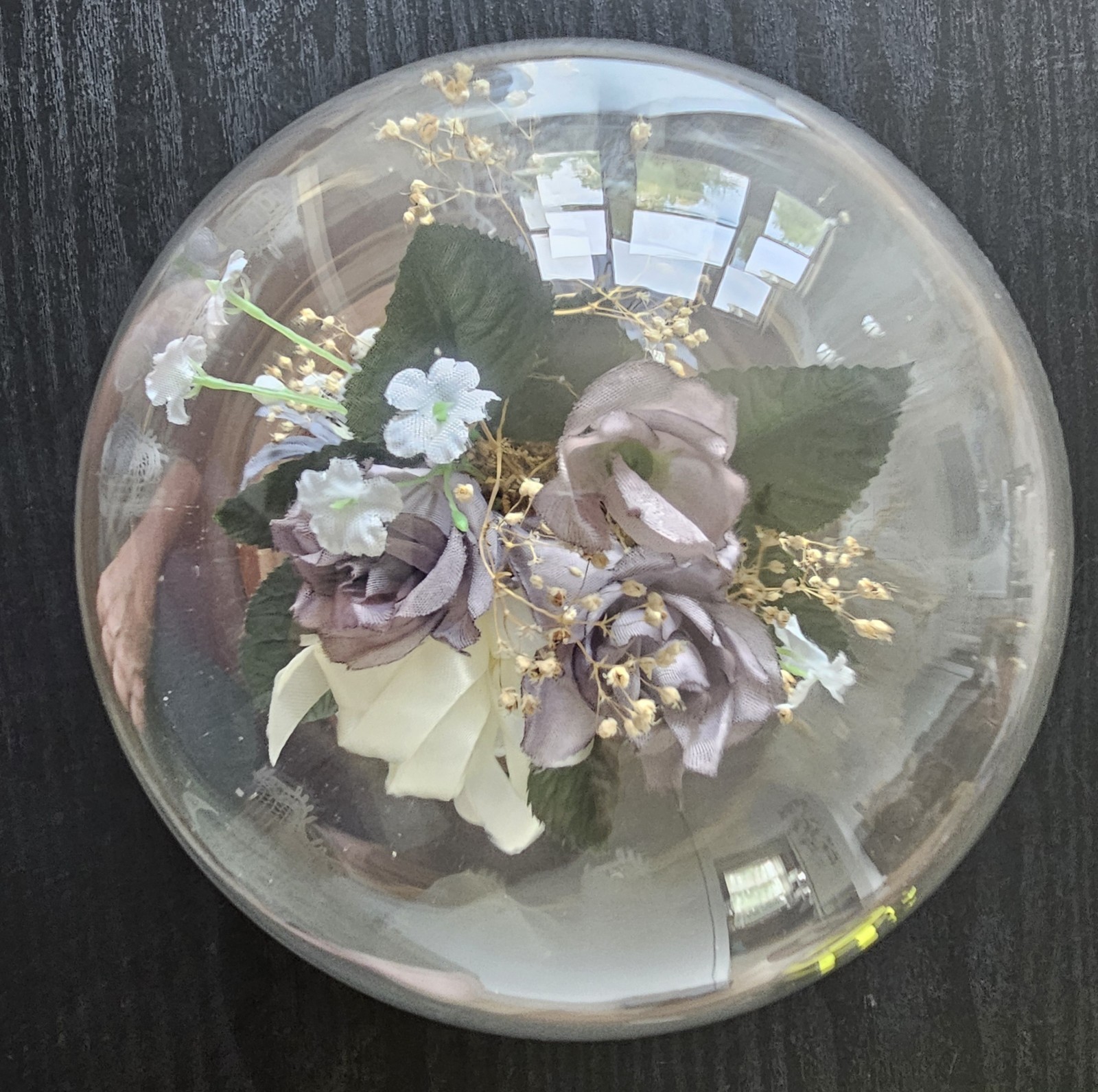 Vintage Glass Dome Floral Display Bell Jar Wood Base Cottagecore Decor 1970s