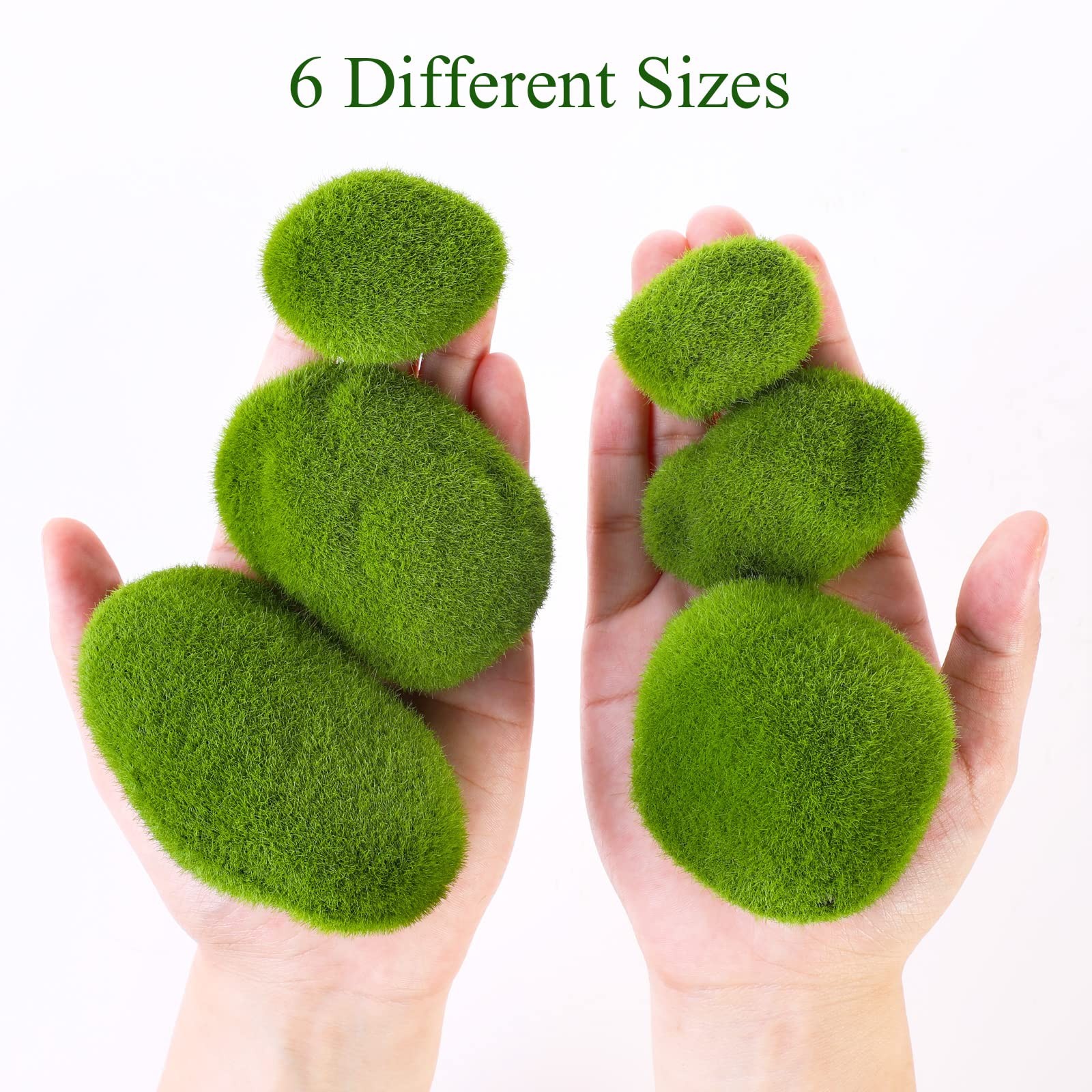 18 Pcs 6 Sizes Artificial Moss Rocks with Oval Wood Tray 13.8” x 4.7” x 1.2…