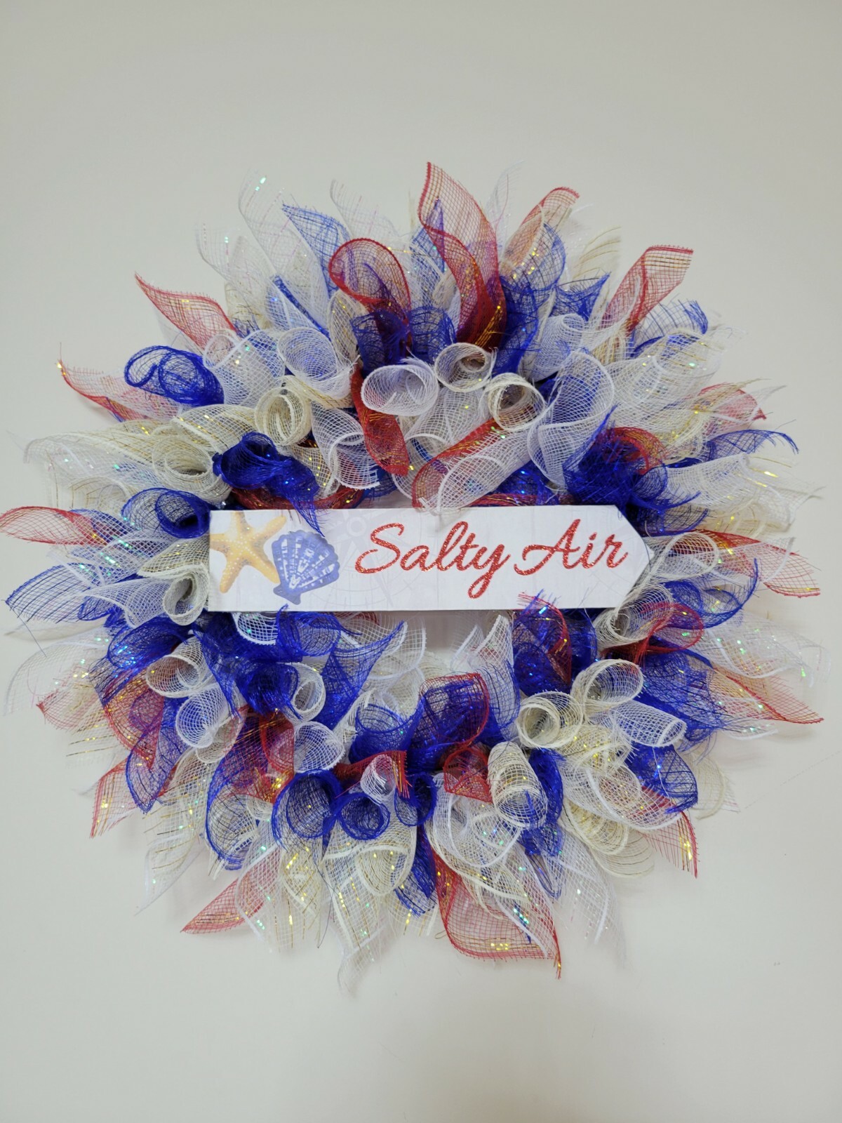 SALTY AIR blue white RED beige Spring Summer Mesh Front Door Wreath Wall Decor