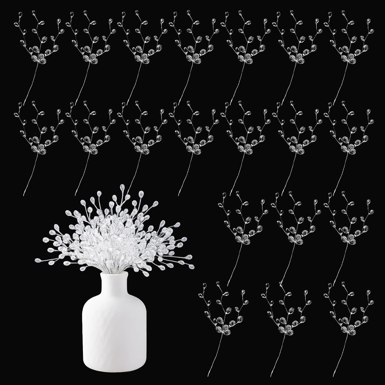 20PCS Clear Acrylic Crystal Flower Branches Bead Drop Bouquets Wedding Decor