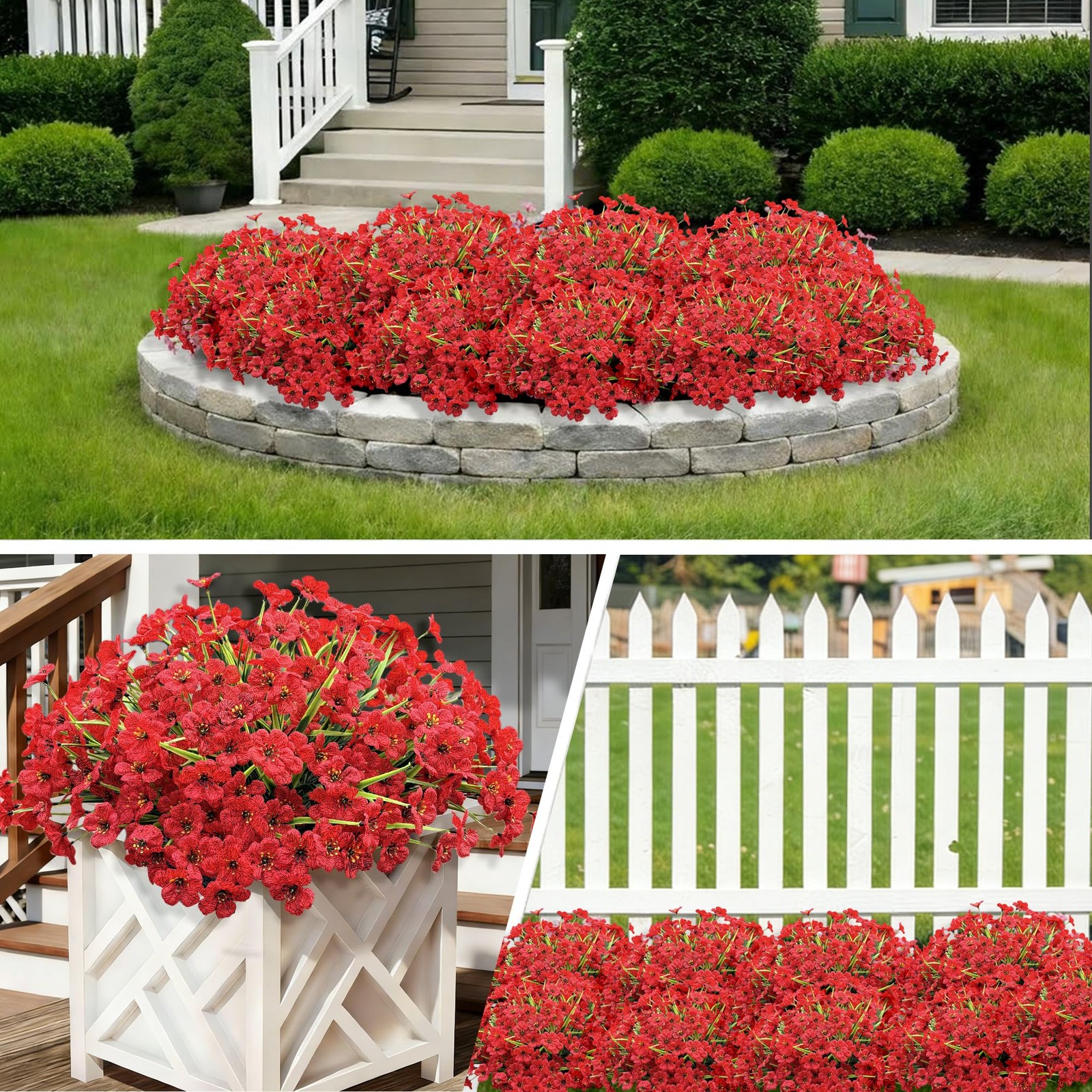 20 Bundles Artificial Flowers for Outdoors, UV Resistant Fake Flowers with Pl…