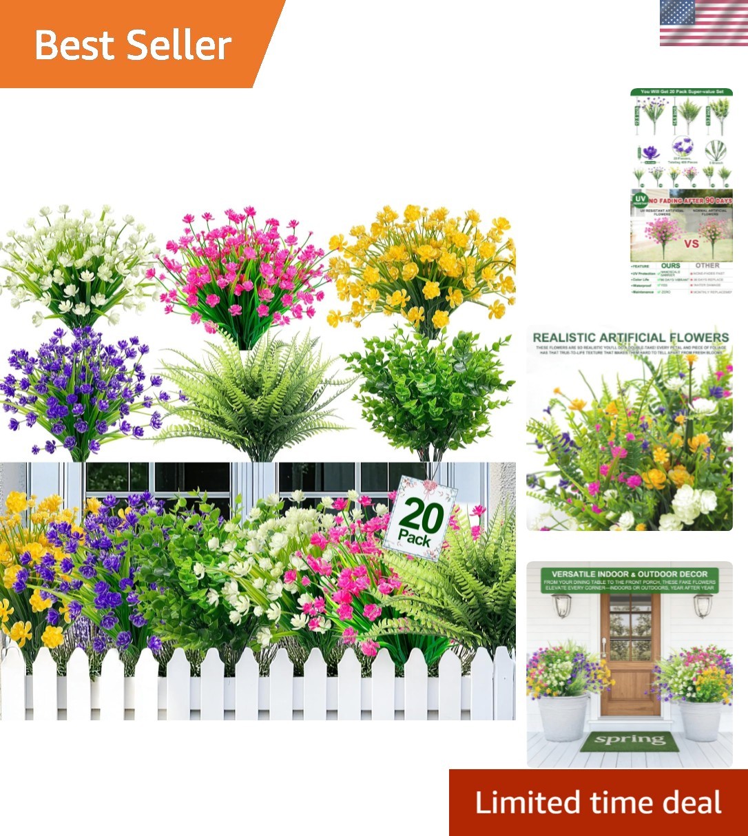 Spring & Summer Floral Decor: 20 Bundles of UV Fade-Resistant Artificial Plants