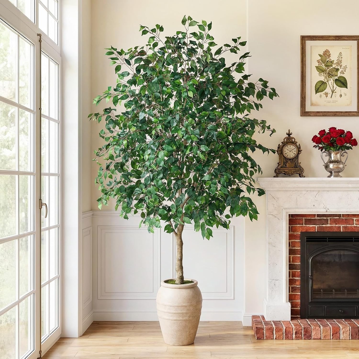 Artificial Ficus Tree 8ft – Large Tall Faux Tree with 1600+ Realistic Silk