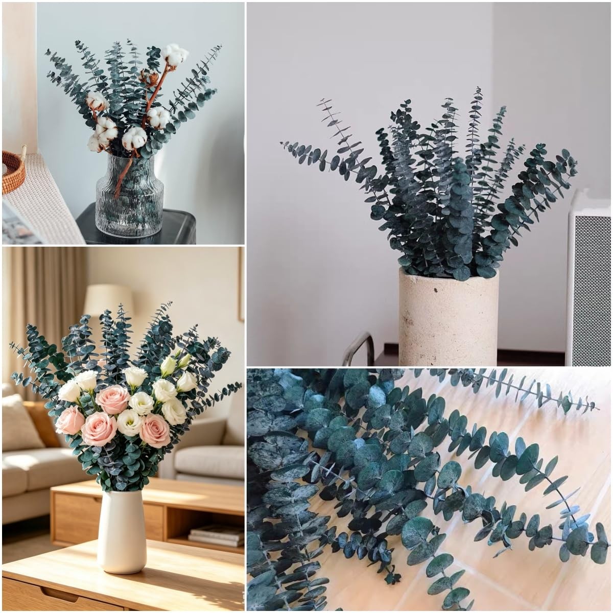 20 PCS Blue Preserved Eucalyptus Stems, 17″ Natural Dried Eucalyptus Branches…