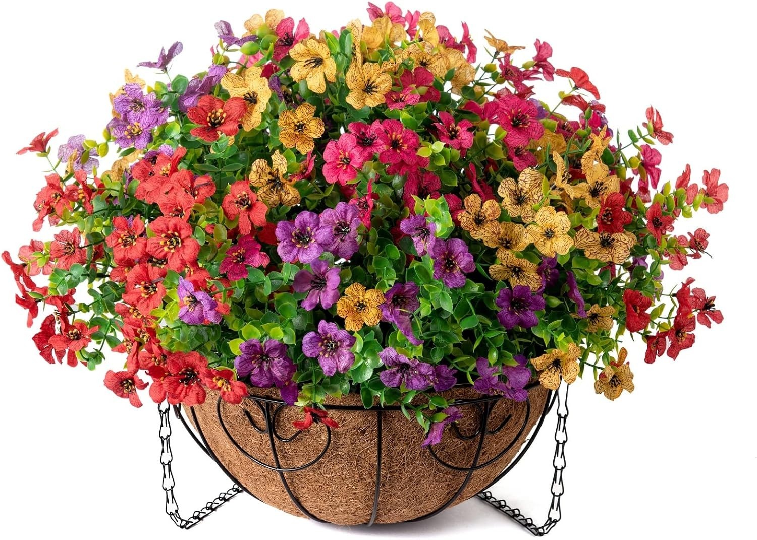 Stylish Artificial Hanging Flower Basket – UV Resistant Silk Daisy & Eucalyptus