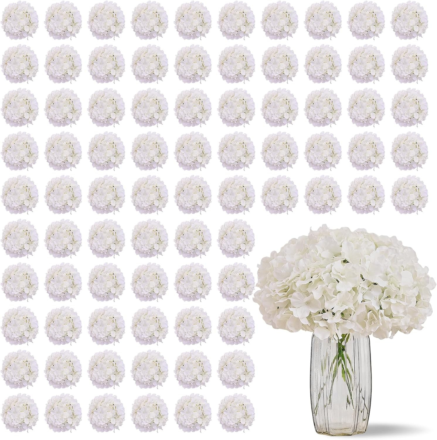 100 PCS Ivory Hydrangea Artificial Flowers, Faux Hydrangea Flowers Silk Full Flo