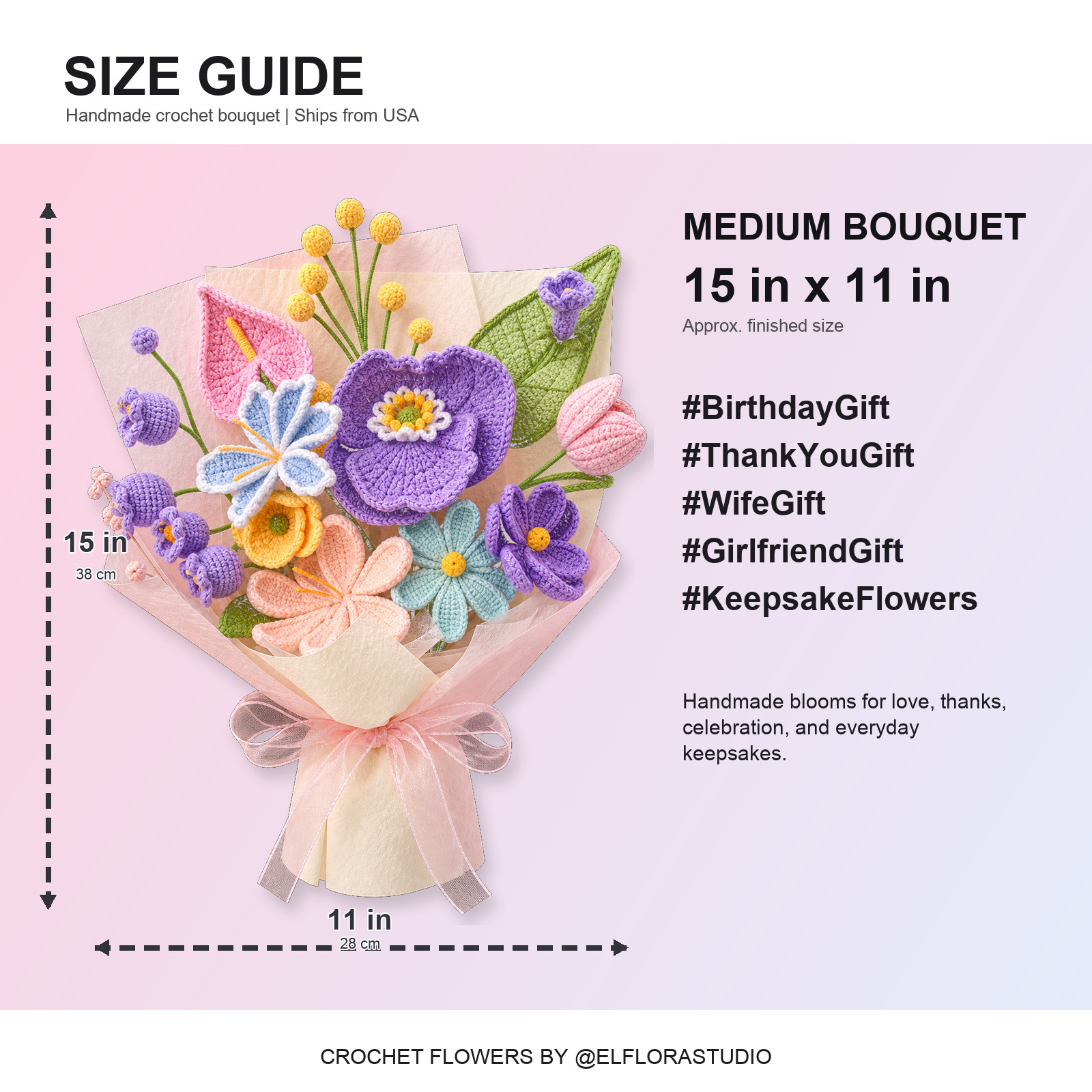 Purple Blue Crochet Flower Bouquet Birthday Thank You Gift for Mom