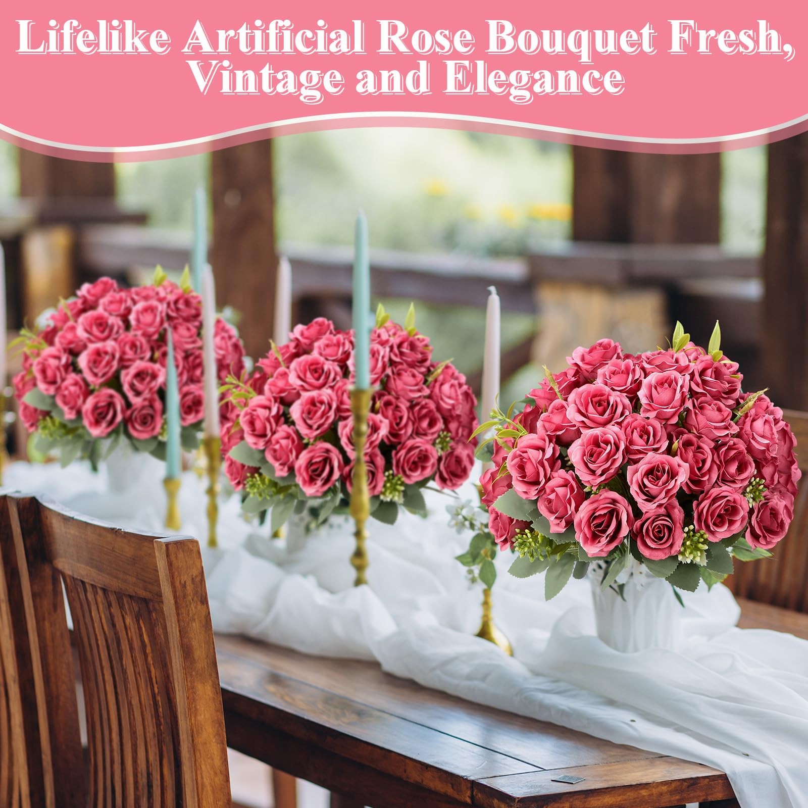8 Pack Artificial Mini Pastel Pink Roses, 12 Inch Fake Flowers with Stems, 80…
