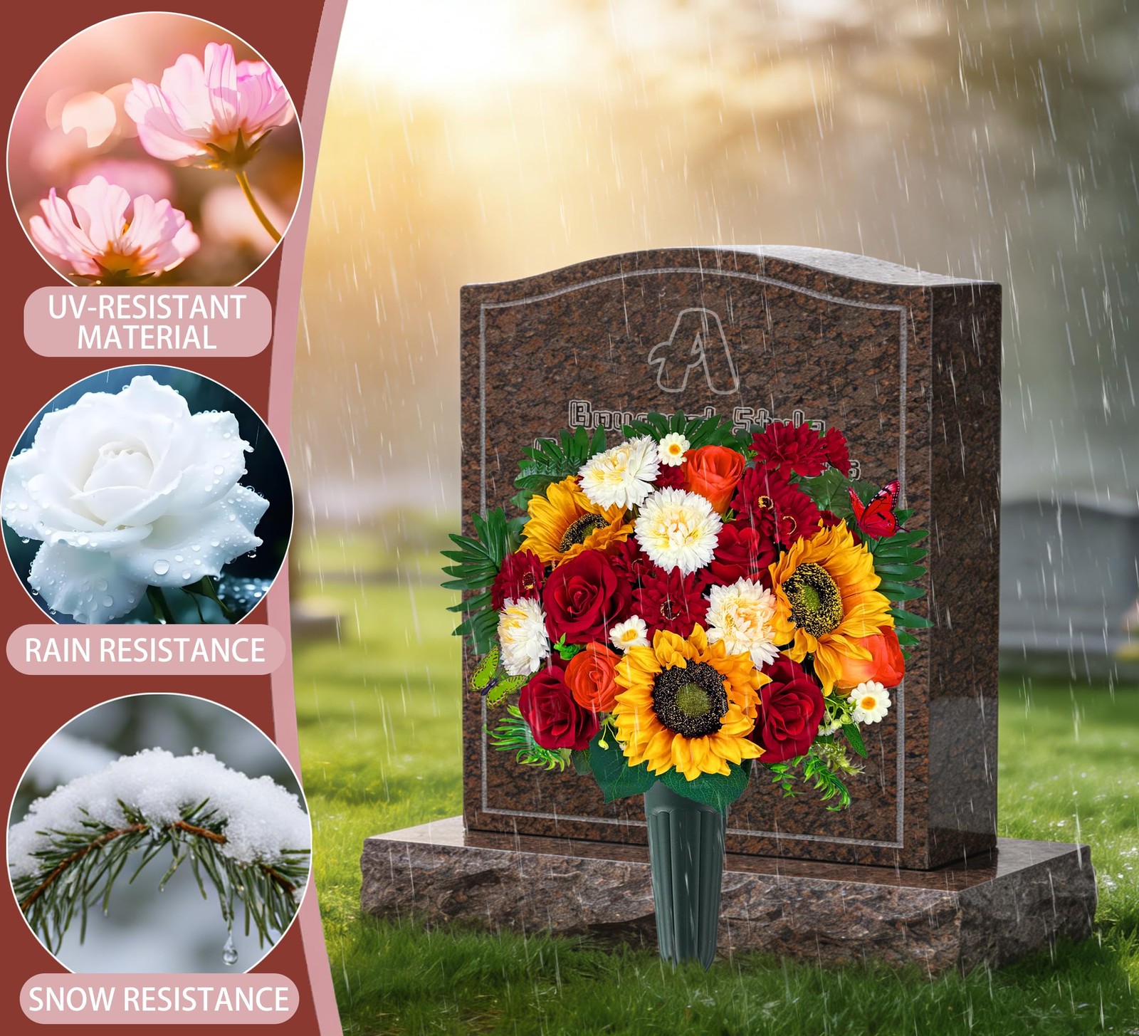 Artificial Cemetery Memorial Flowers Arrangements Silk Sunflower Rose Daisy