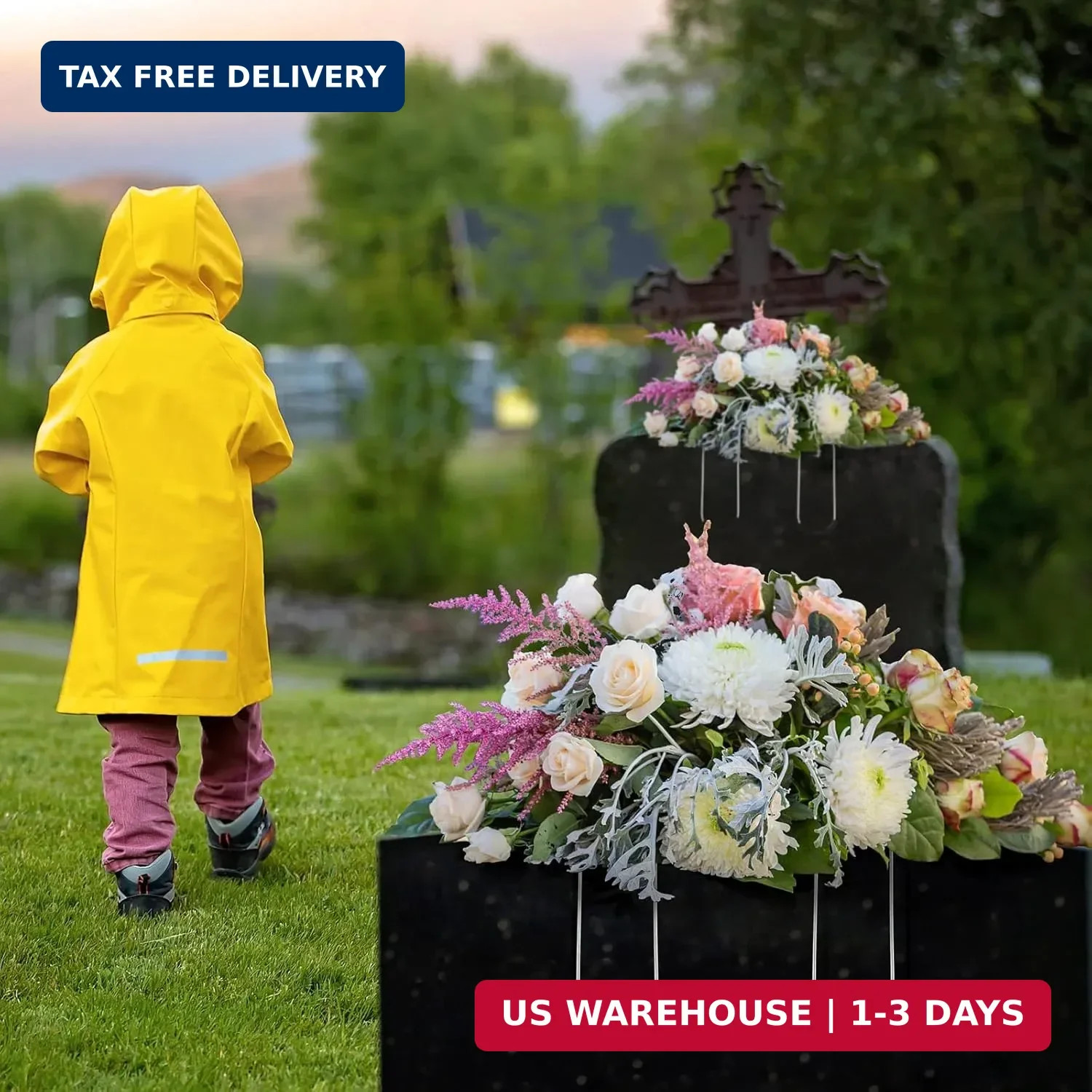 4 Pcs Headstone Flower Saddle 12 Inch Cemetery Saddle for Headstones Gravestone