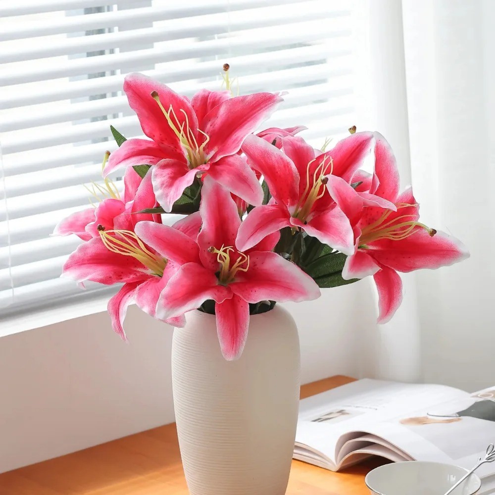 9-Head Big Lily Artificial Flower Branch Simulation Decorative Bouquet for Weddi