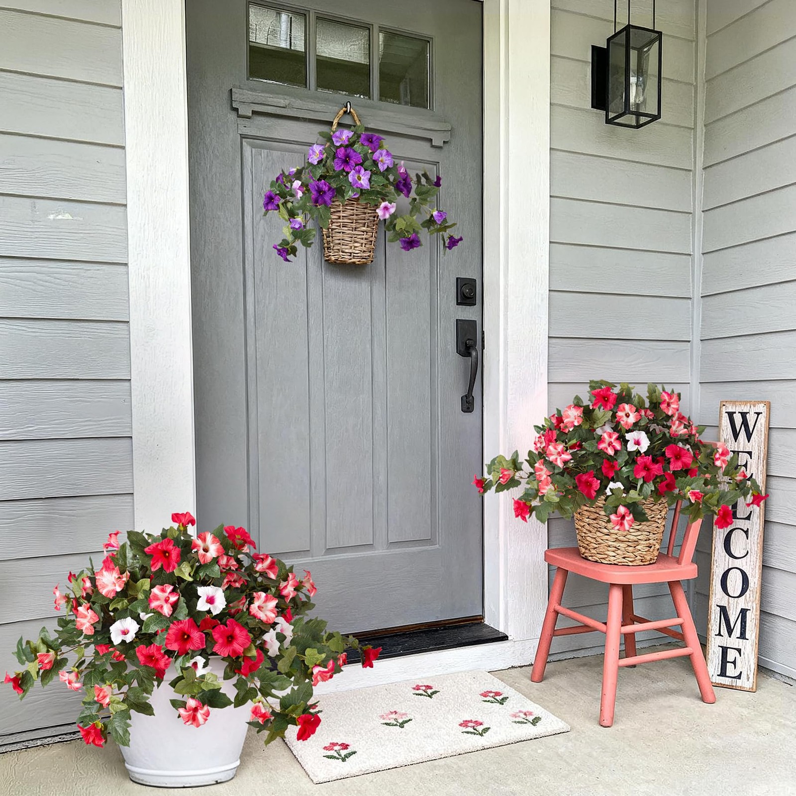 VGNQA 2PCS Artificial Petunia Flowers for Outdoors Fake Flowers for Outdoor