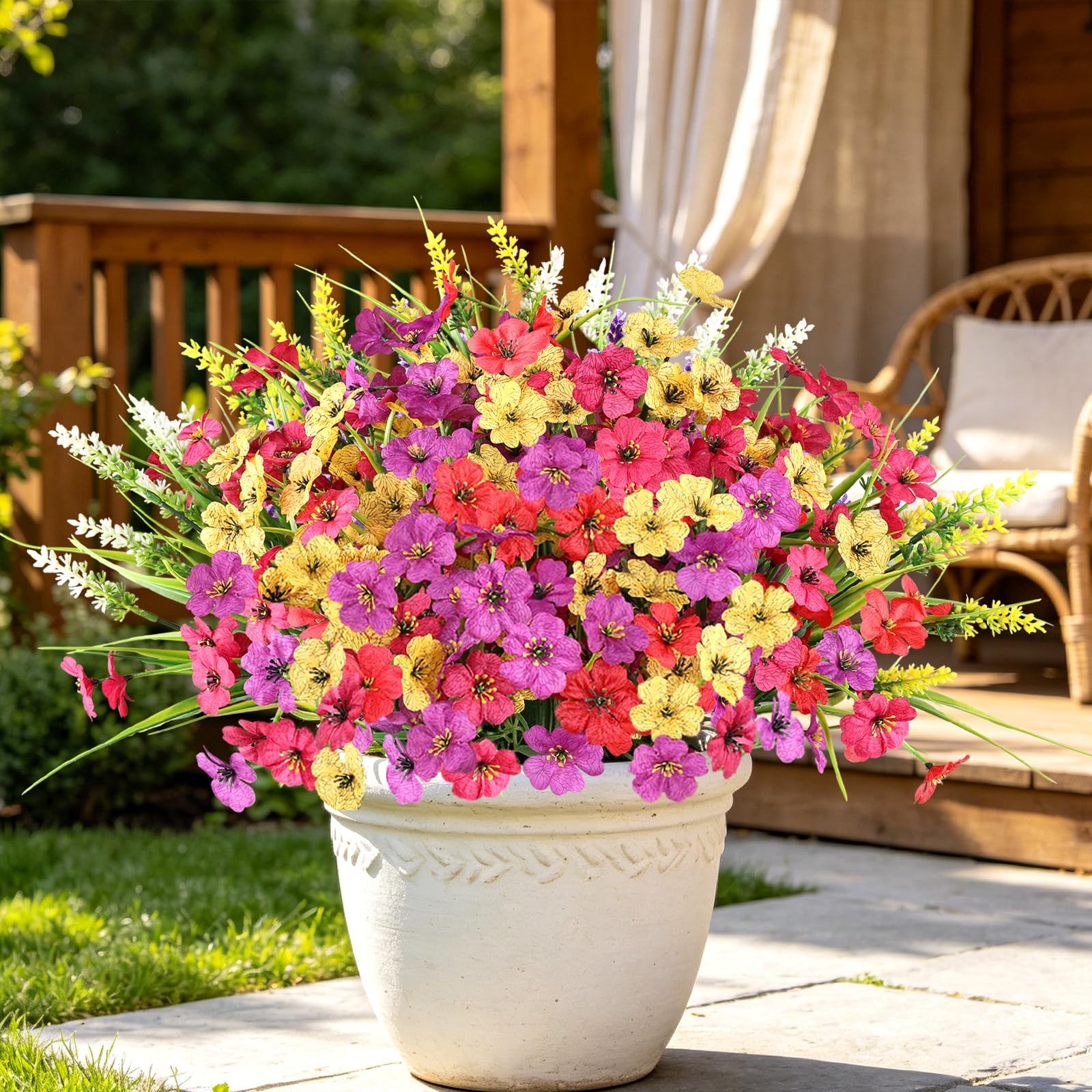 24 Bundles Realistic Fake Flowers for Outdoors, No Fade Faux Silk Flowers & A…