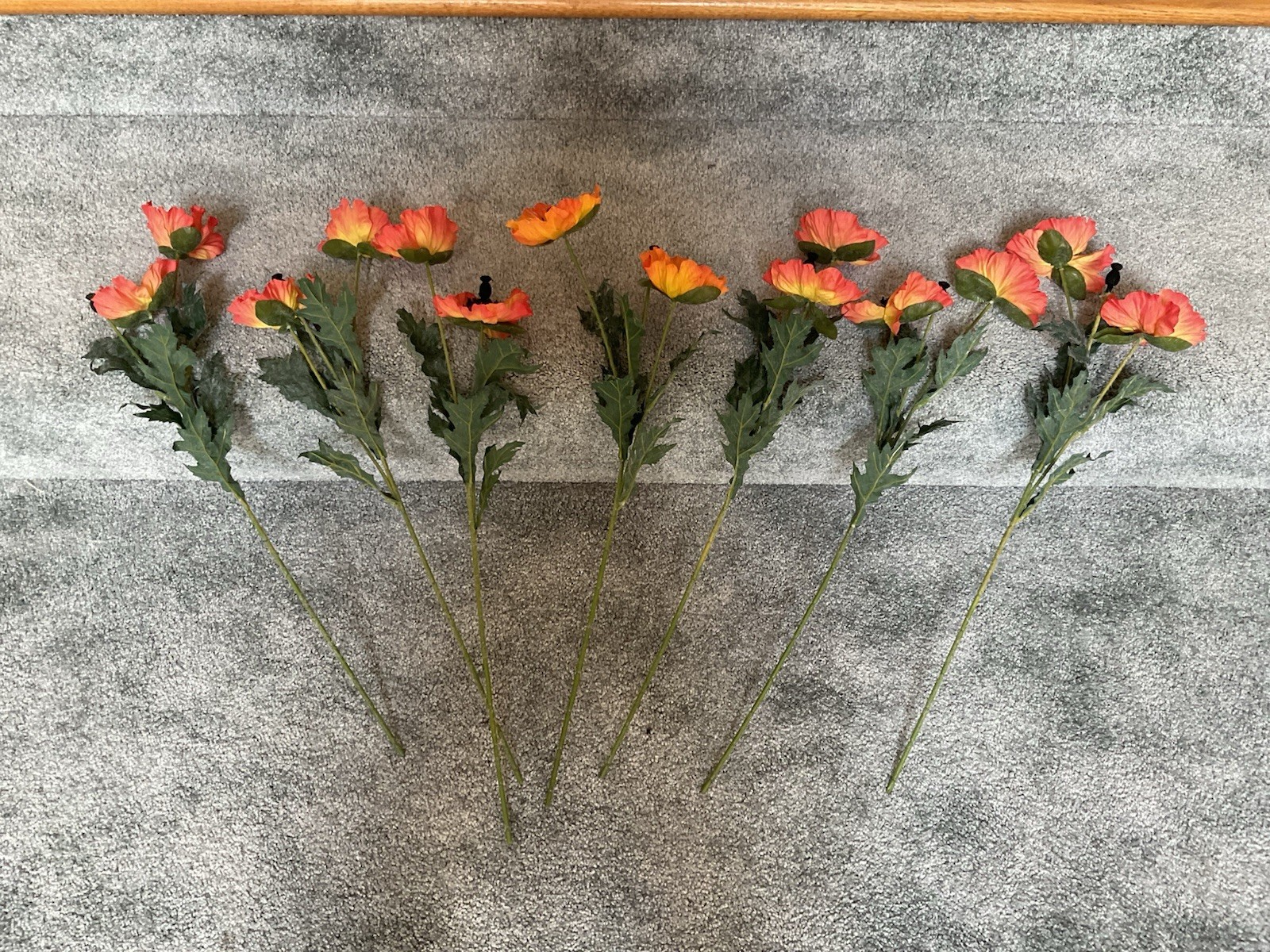 (8) Faux Poppy Stem Flowers w/Leaves ~ 23” Tall ~ Fall Decor