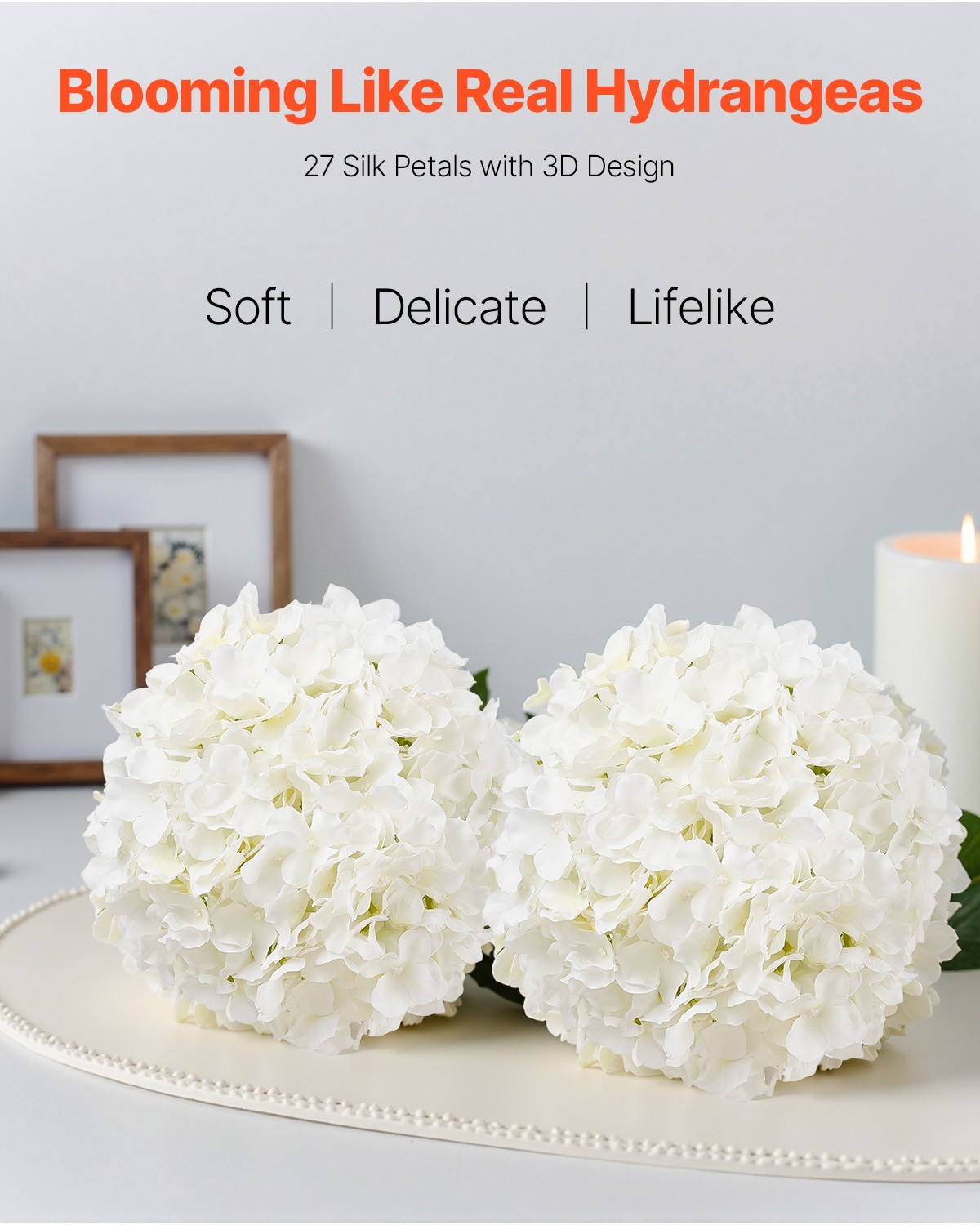 VEVOR 65 Pcs Artificial Silk Hydrangea Flowers 9.8 In Bouquet Arrangement White