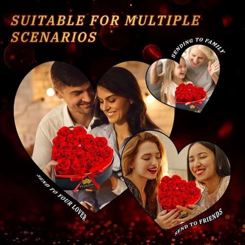 16 Preserved Red Roses in Heart Box – Real Immortal Flowers for Gifts & Home Dec