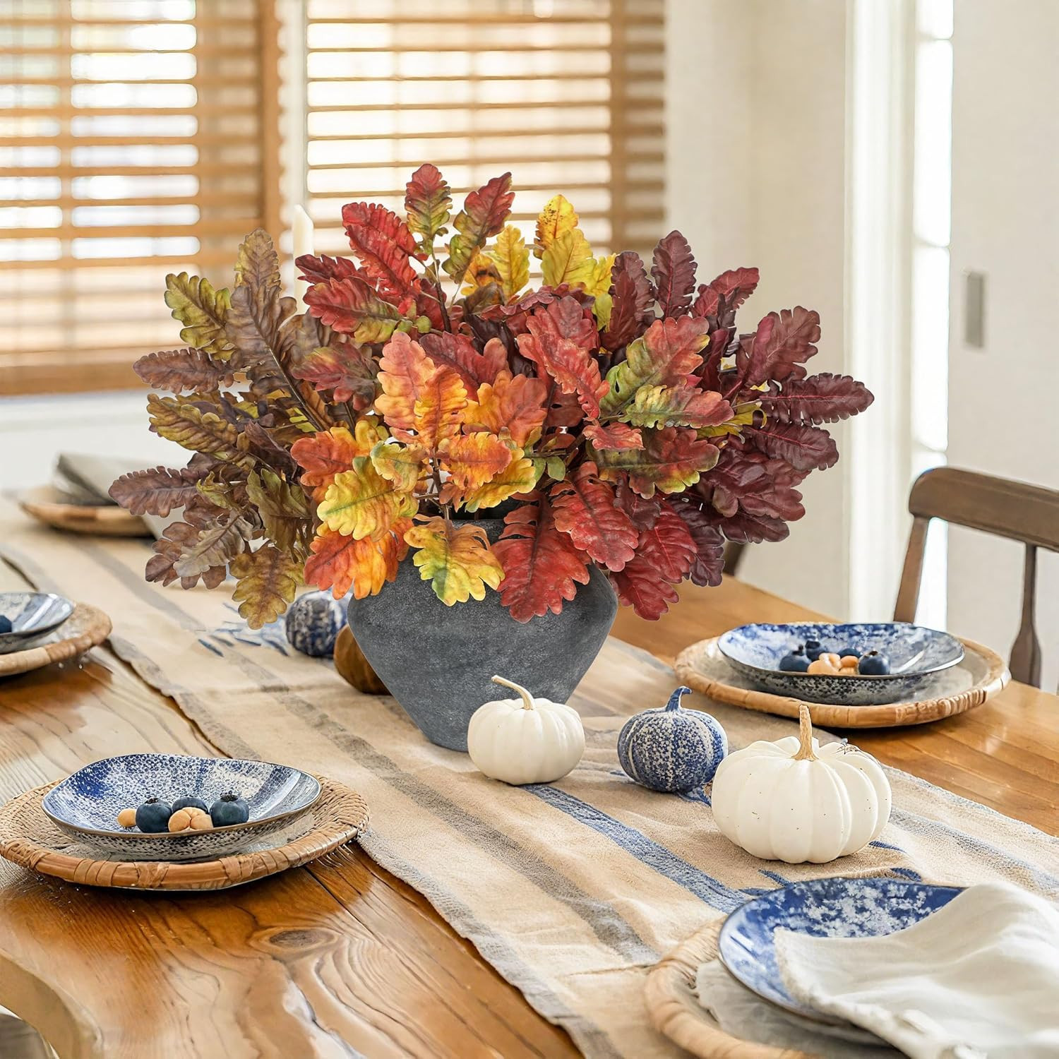 Faux Oak Leaf Branches 5 Pcs Fall Leaf Stems for Vases, 18″ Fall Leaves Stems Ar