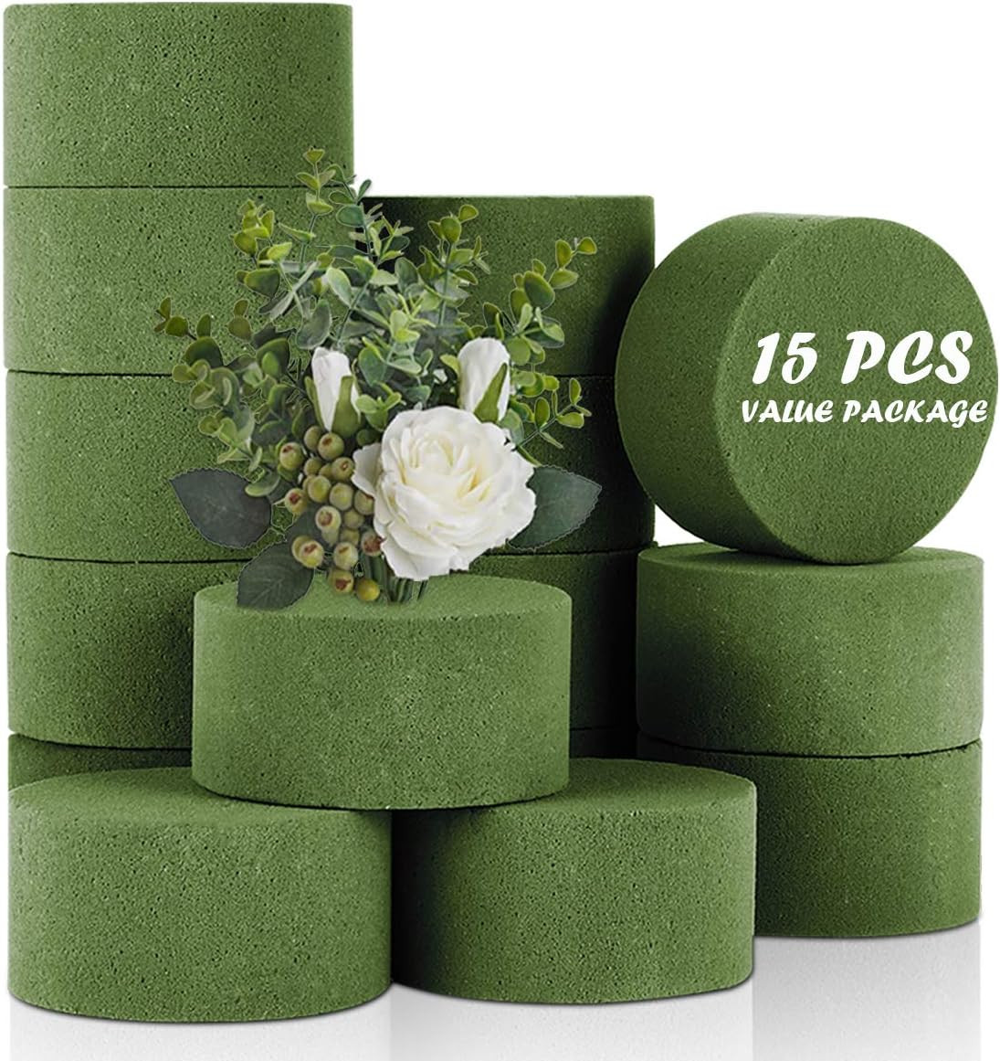 15 PCS Floral Foam, Green Block for Artificial Flowers, round Wet & Dry Foam Bri