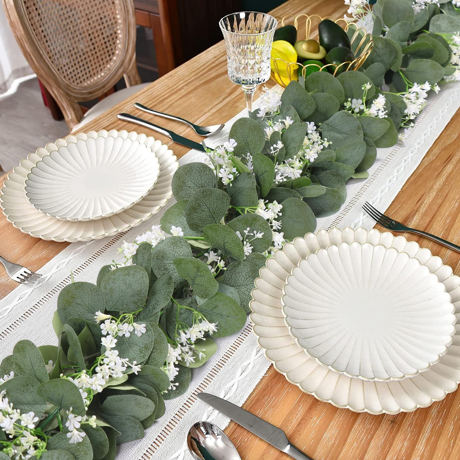 Eucalyptus Garland with White Flowers, 2 Packs 5.9Ft Artificial Silver Dollar…
