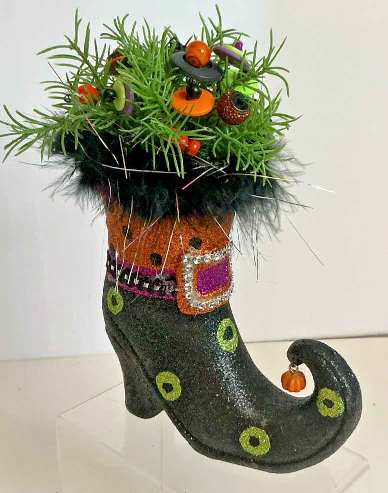 Vintage Halloween Witch’s Boot Button Bouquet One Of A Kind Handmade