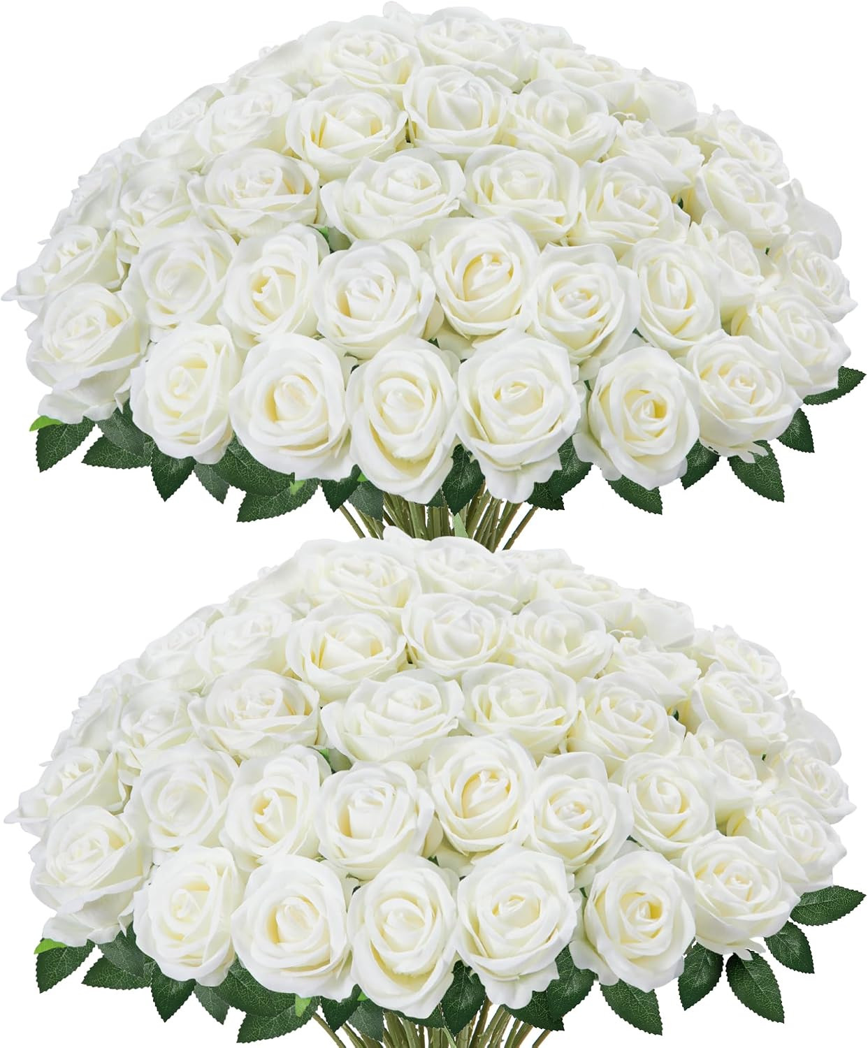 Innogear 50 Pcs White Roses Artificial Flowers, Fake Velvet Silk Rose Bulk Faux