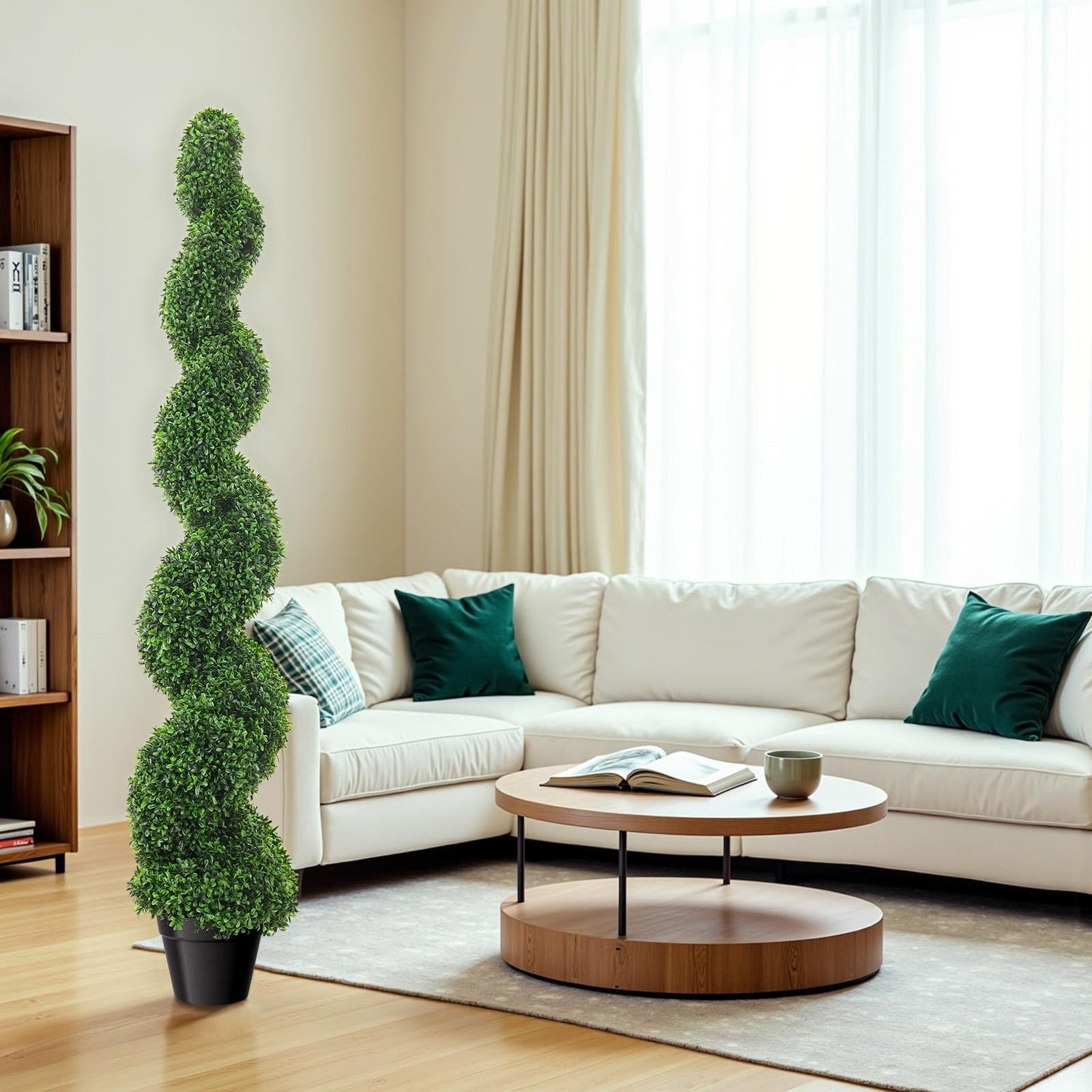 2-Pack Artificial Boxwood Spiral Trees 5 FT UV-Resistant Fake Plants w/ Pot