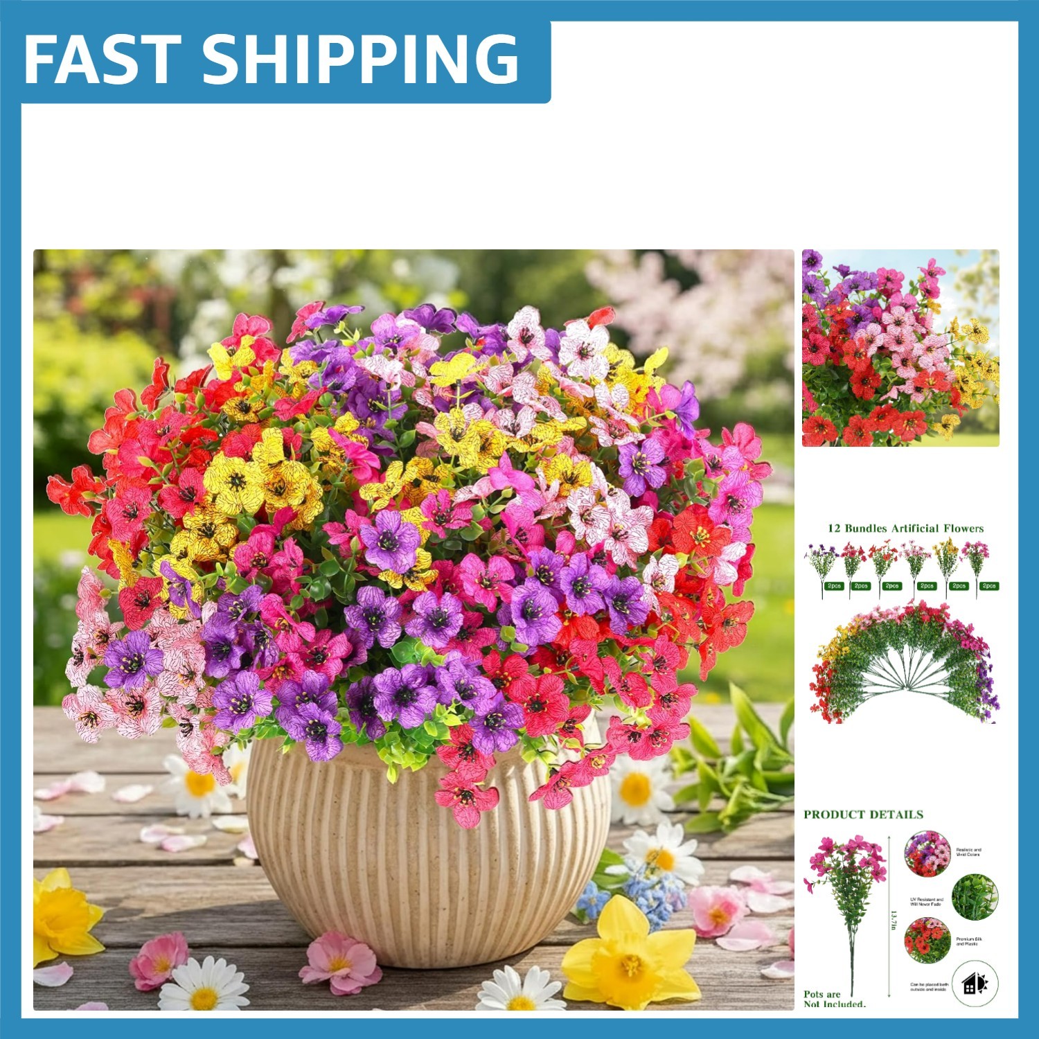 Realistic Faux Daisy Flowers – 12 Bundles in 6 Colors for Indoor/Outdoor Styling