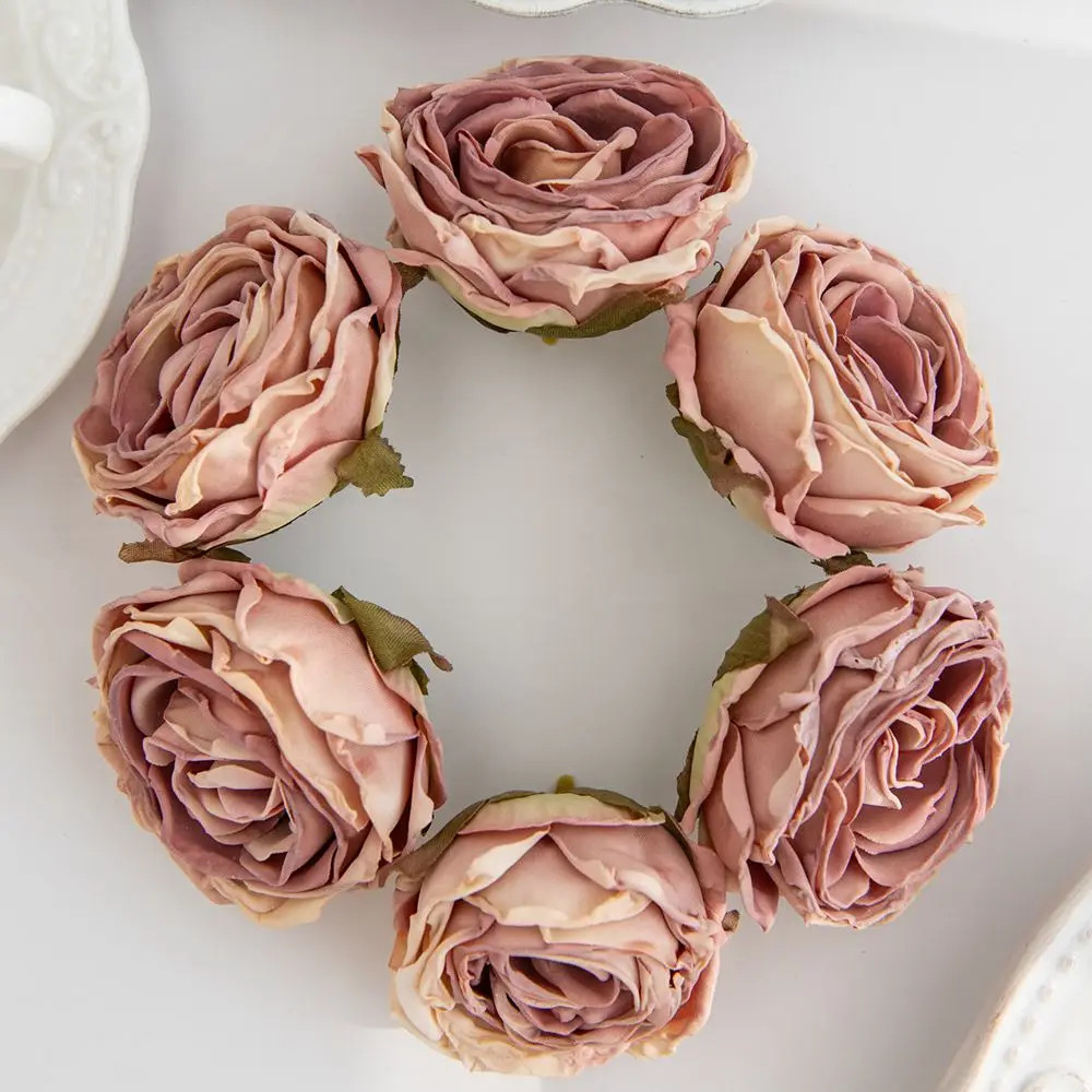 Artificial Burned Edge Rose Floral Bouquet For Wedding Home Garden Party Wreath