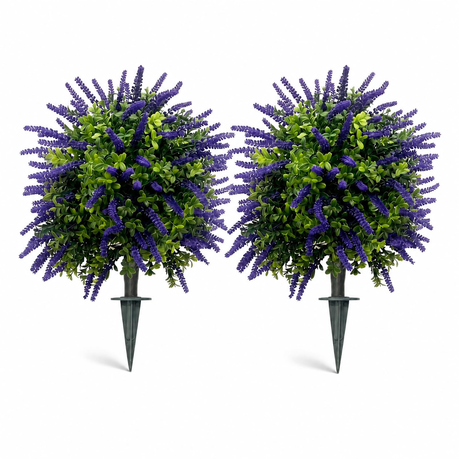 Artificial Lavender Topiary Set of 2, Faux Bushes for Entryway