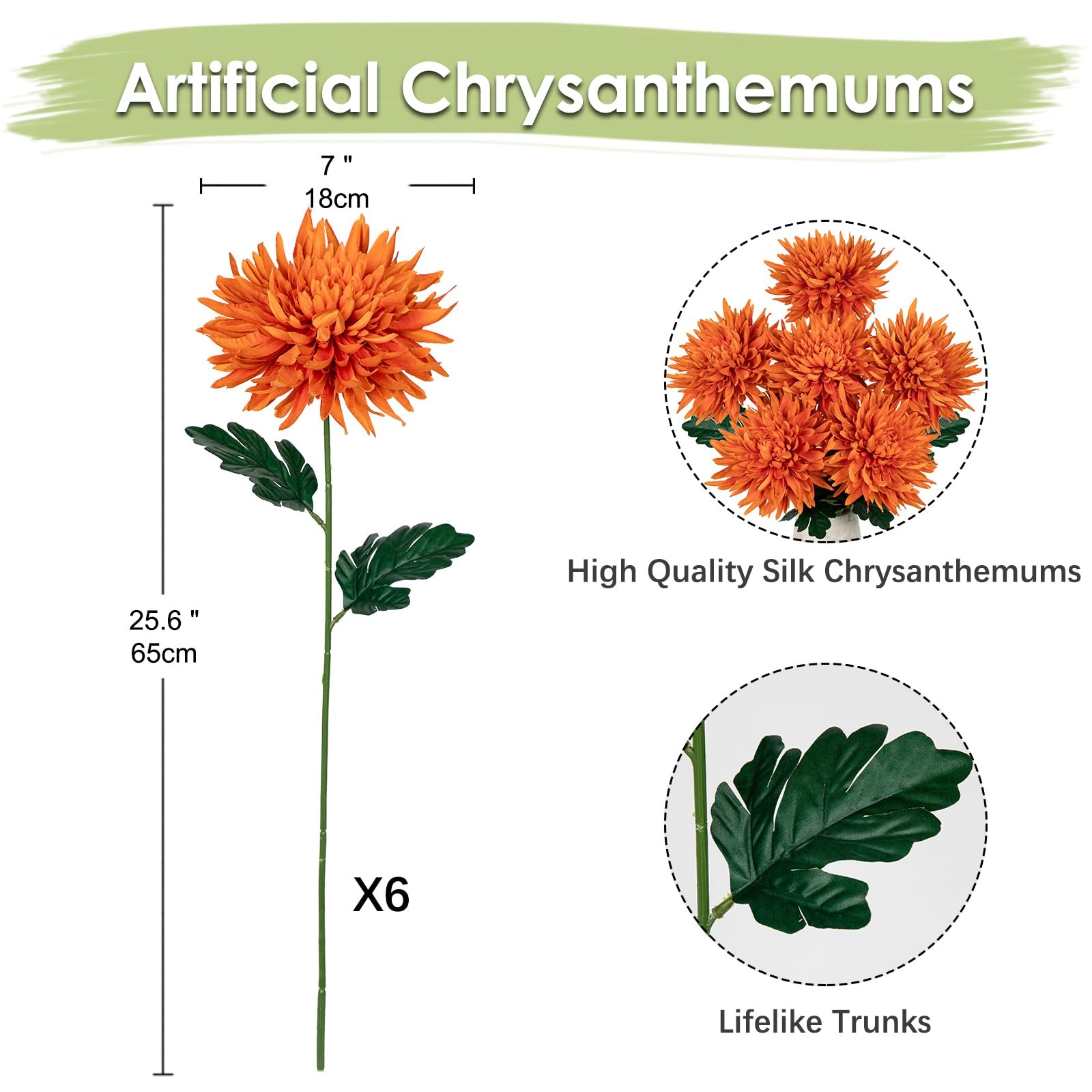 6Pcs Orange Artificial Mums for Outdoors Fall Flowers Large Fall Mums Autumn …