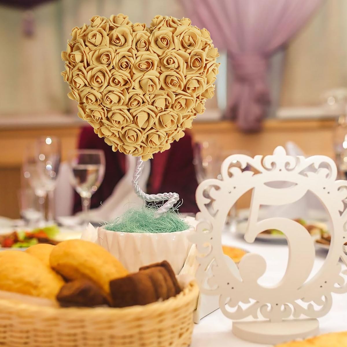 200 PCS Gold Yellow Foam Rose Flower Heads 1.97 Inch DIY Wedding Decoration