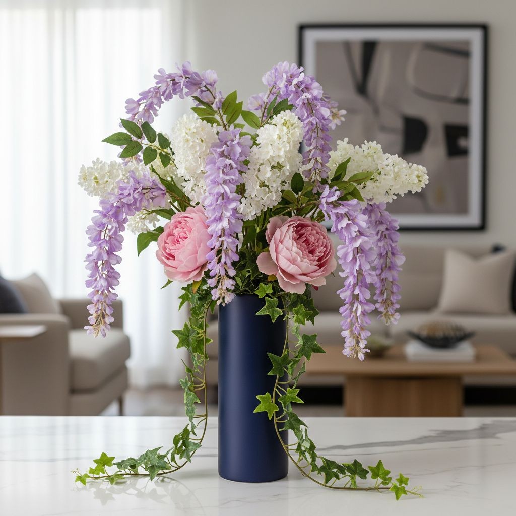 Lavender Wisteria Stem 43 Inch Artificial Hanging Flowers Purple Silk Wisteria S