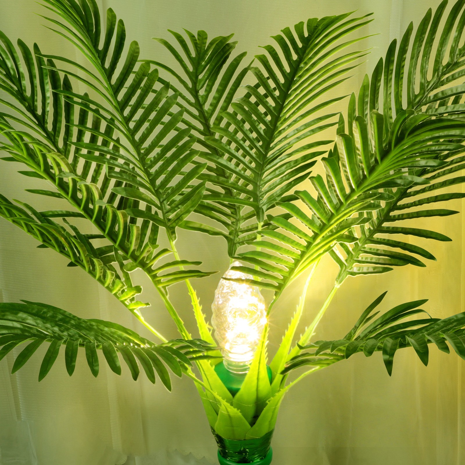 2PCS Artificial Plants Outdoor with Solar Lights Realistic Fake Plants for Yard