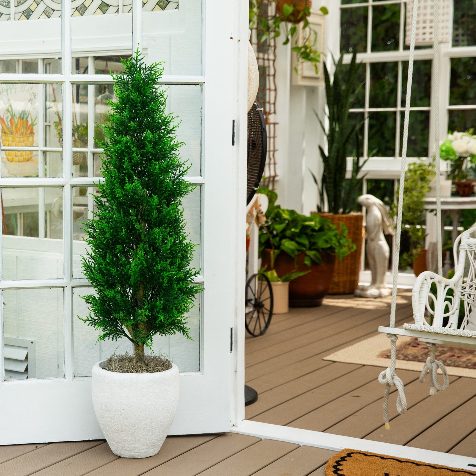 Nearly Natural 4ft UV Resistant Artificial Cypress Tower Tree (Indoor/Outdoor)