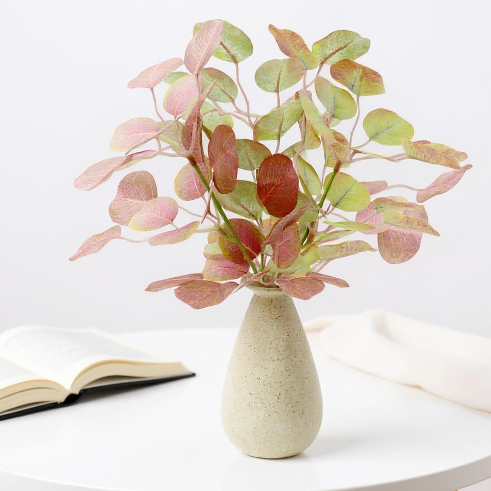12″ Small Fake Eucalyptus Greenery Fake Plant with Ceramic Vase