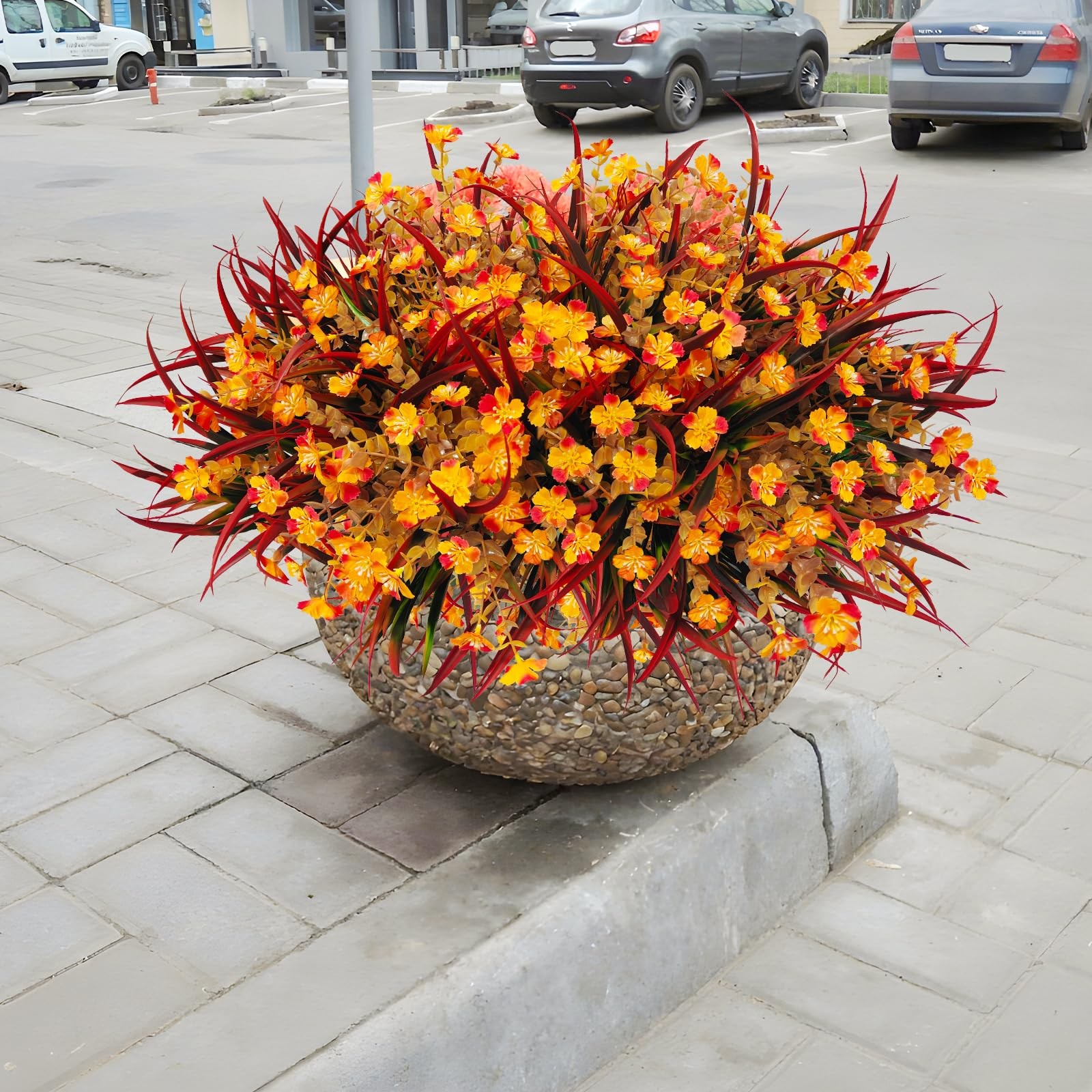 Artificial Fall Flowers Faux Mums, Autumn Outdoor Indoor Decor, Fake Daisy Pl…
