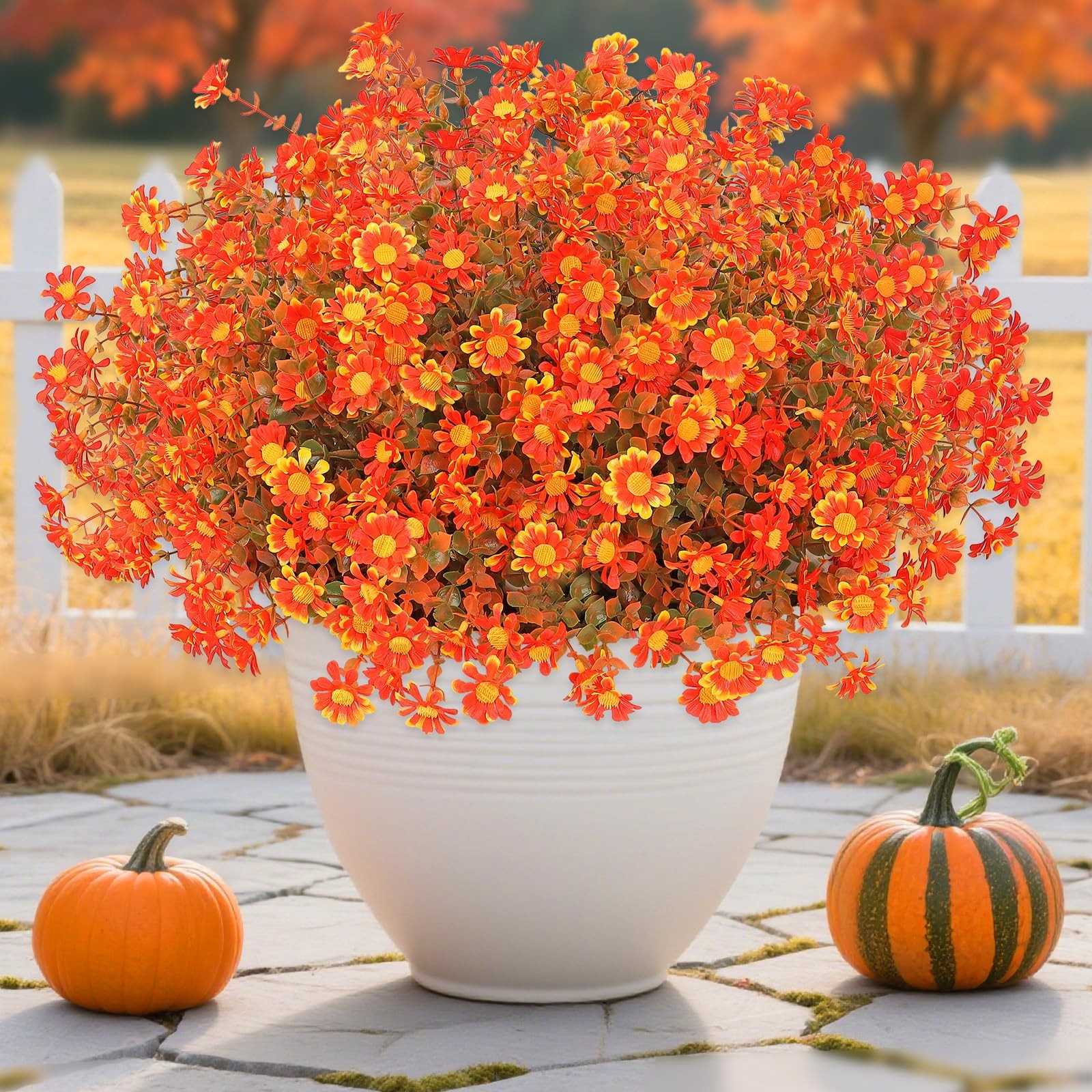 Artificial Fall Flowers Faux Mums 12 Bundles Faux Flower Daisy with Eucalyptu…