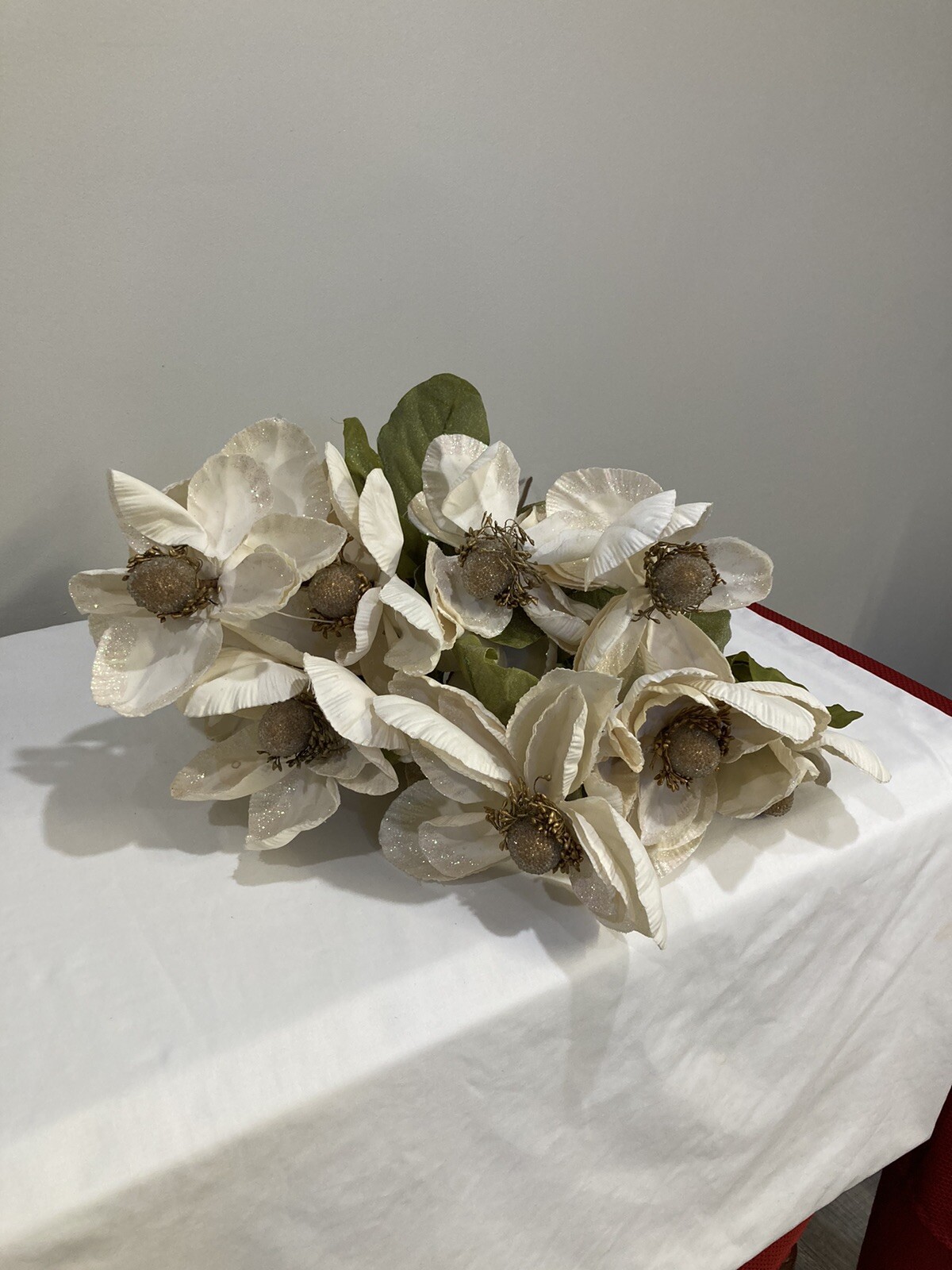 Magnolia Flower Stems 22 inch Long Large Set of 10 Gold Accents