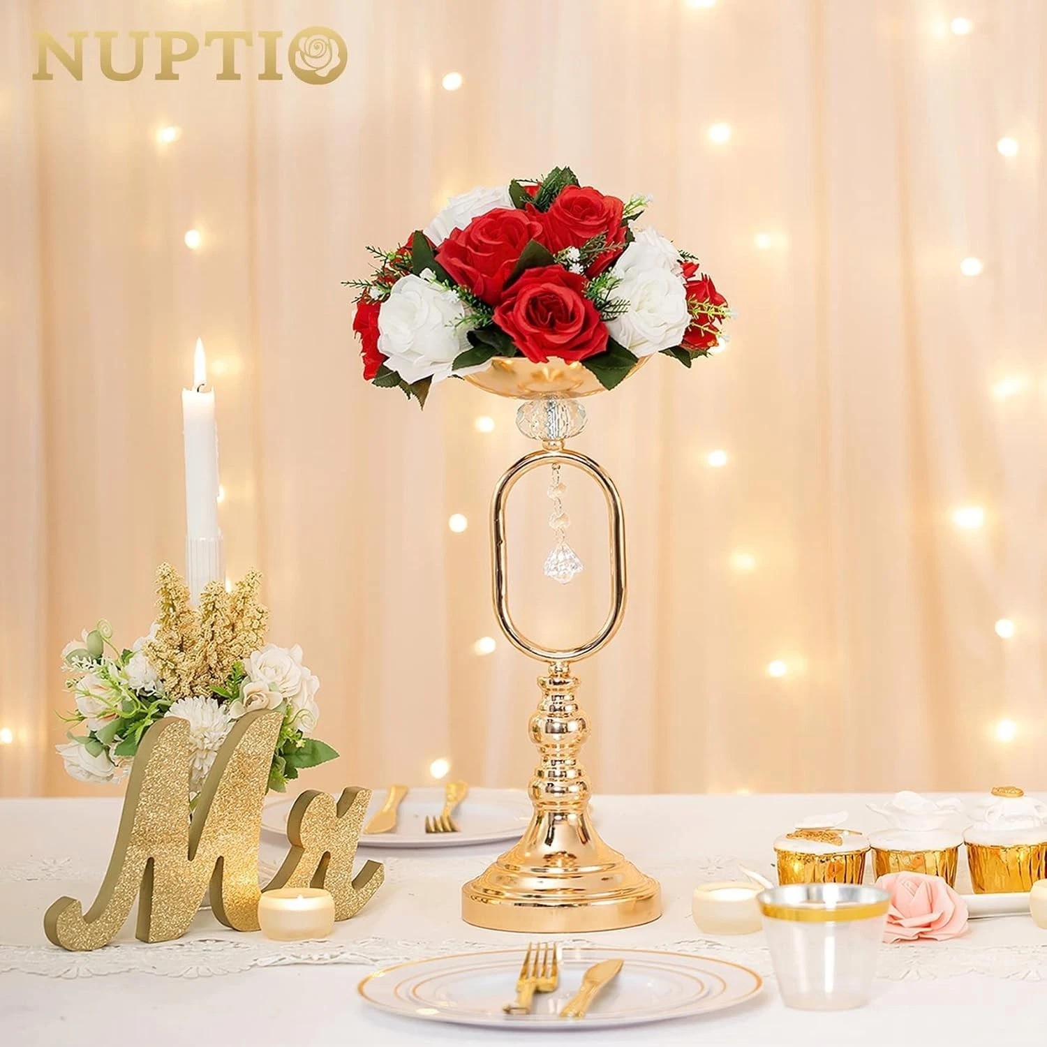 6 Pcs Artificial Rose Flower Ball Arrangement Bouquets Red White Wedding Decor