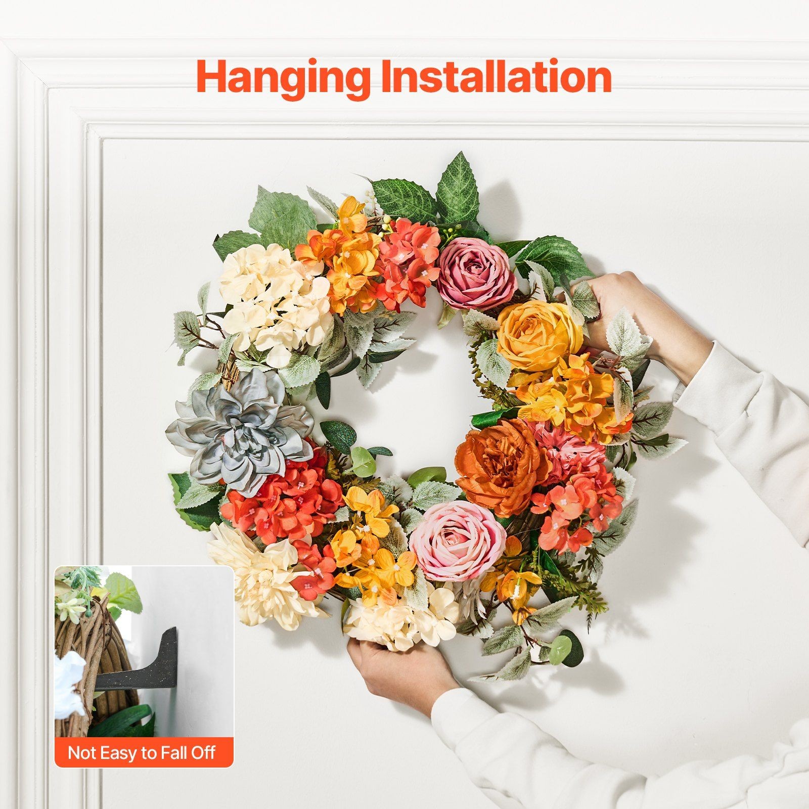24in Crafted Wreath with Imitation Hydrangeas Roses in Warm Rainbow Tones
